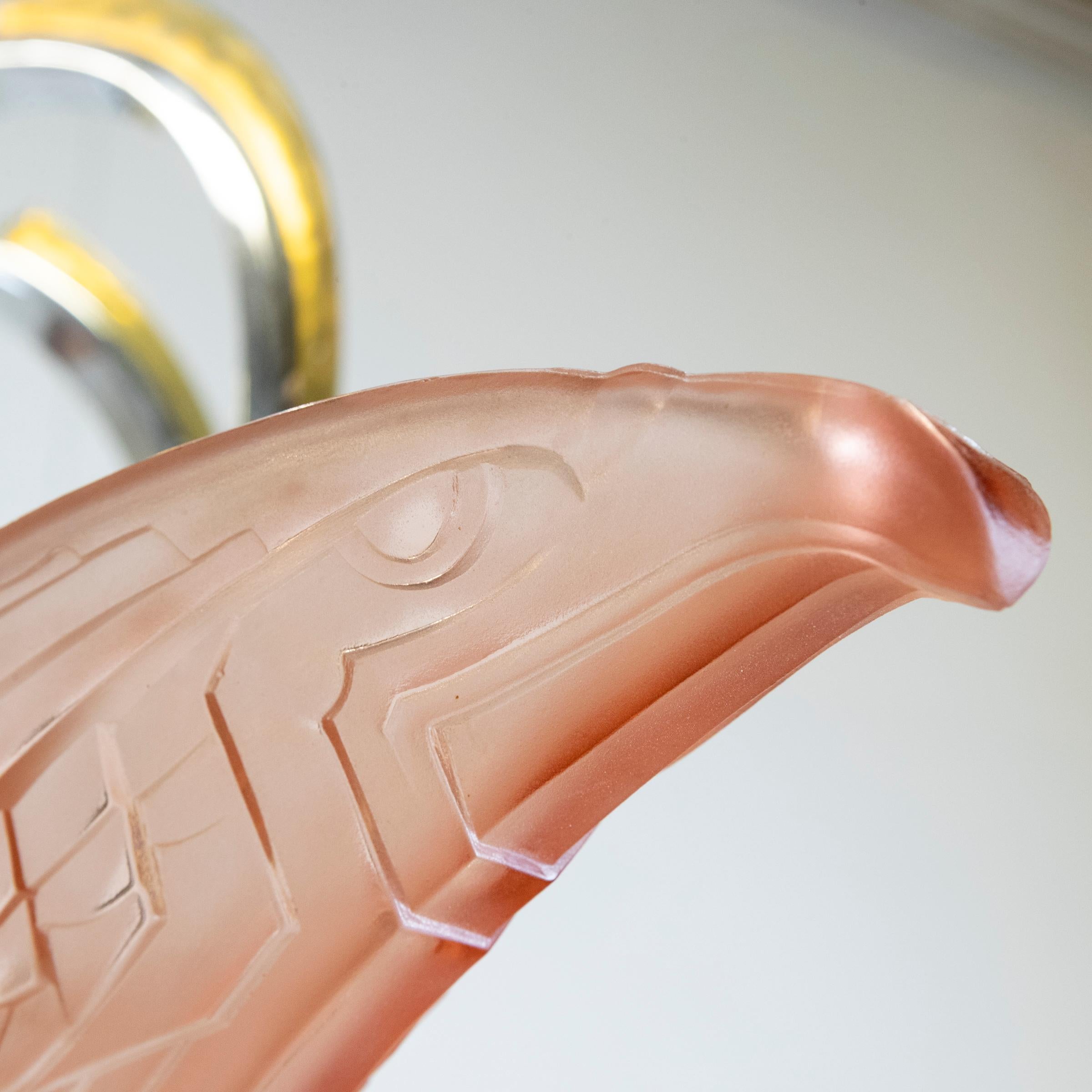Inizio XX secolo Lampadario da soffitto in stile Art Deco francese con vetro rosa in vendita