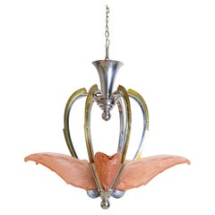 Lampadario da soffitto in stile Art Deco francese con vetro rosa