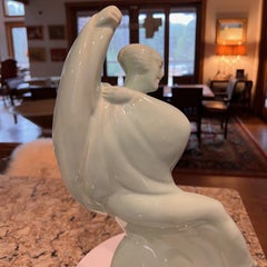 French Art Deco Celadon Glazed Ceramic Dancer, Attributed to Saint-Clément