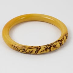 Celluloid Bracelet Bangle with Carved Ivy Leaves