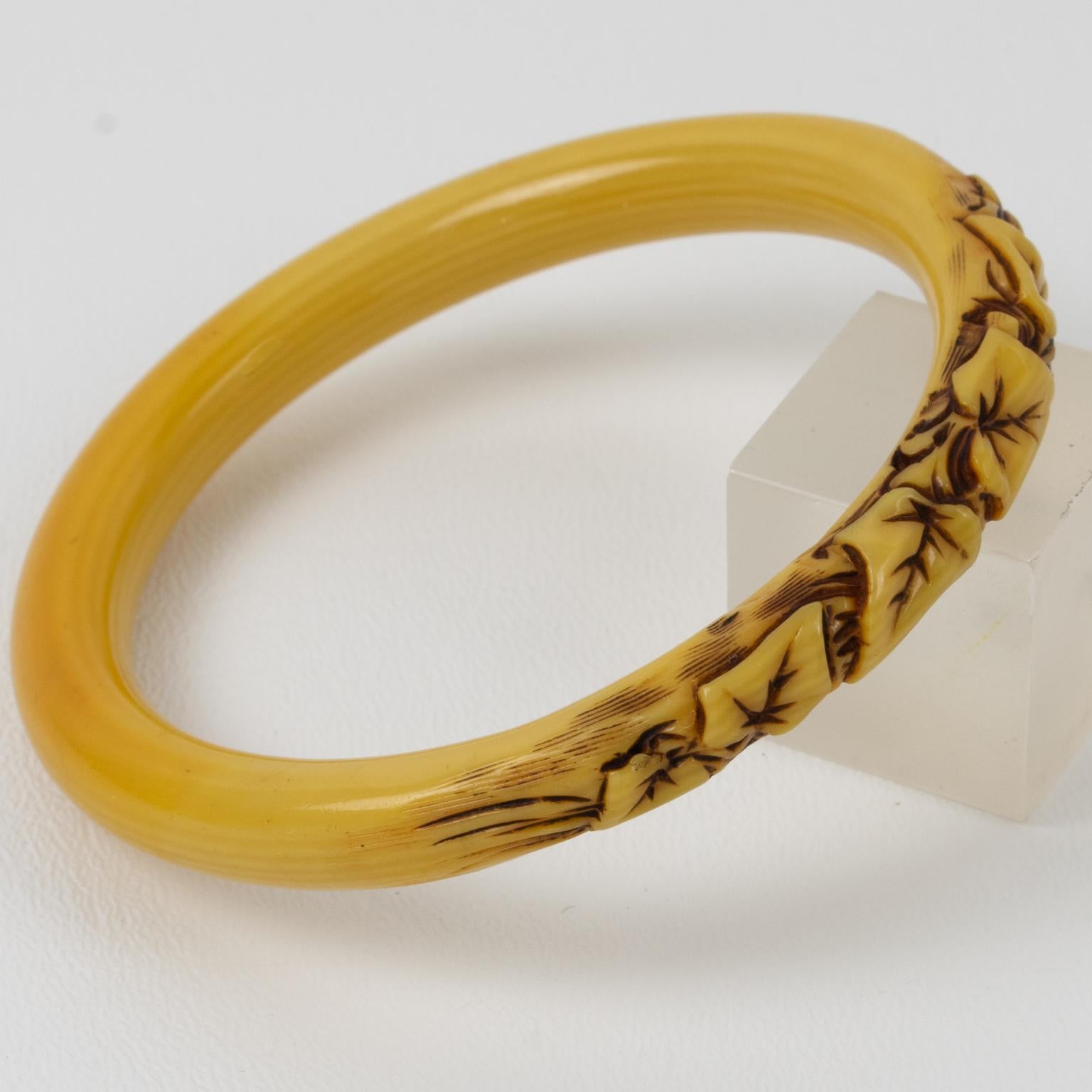 da uomo o donna Bracciale Bangle in celluloide con foglie di edera intagliate in vendita