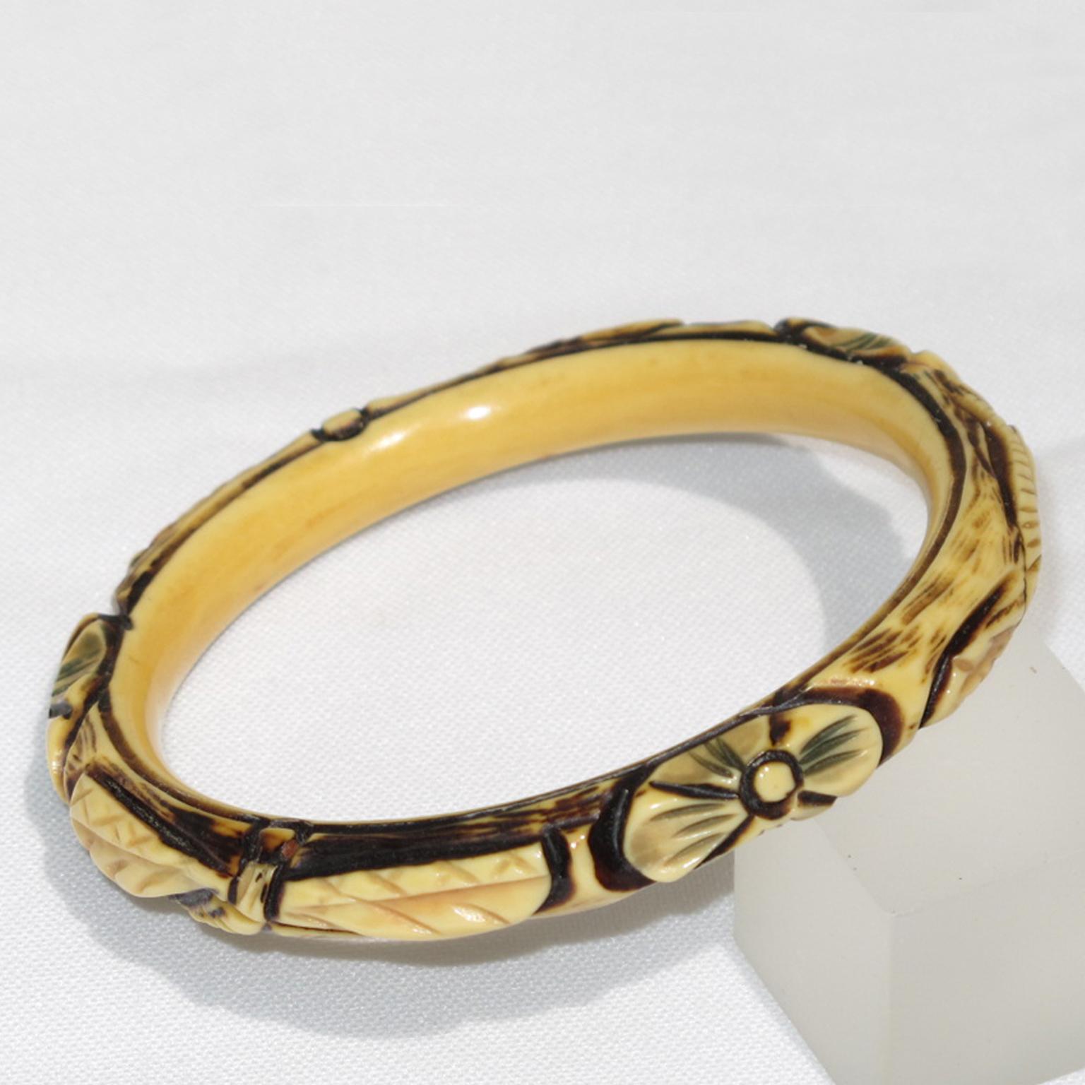 da uomo o donna Bracciale Bangle in celluloide con intagli geometrici e floreali in vendita