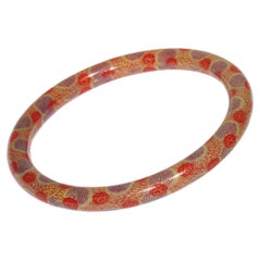 French Art Deco Celluloid Bracelet Bangle with Purple and Red Design