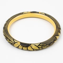 Celluloid Bracelet Bangle with Flowers Carving, circa 1925