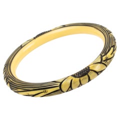 Antique Celluloid Bracelet Bangle with Flowers Carving, circa 1925