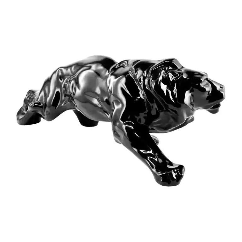 Lion noir en céramique Art Déco 1920 en vente 1