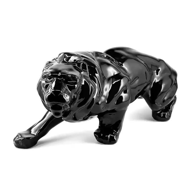 French Art Deco Ceramic Black Lion, 1920 In Excellent Condition For Sale In Saint-Amans-des-Cots, FR