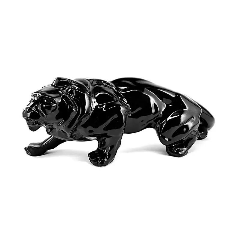 Early 20th Century French Art Deco Ceramic Black Lion, 1920 For Sale