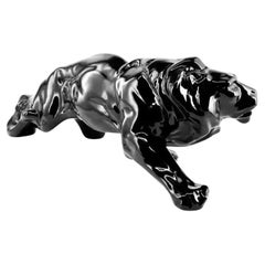 Leone nero in ceramica Art Deco francese, 1920