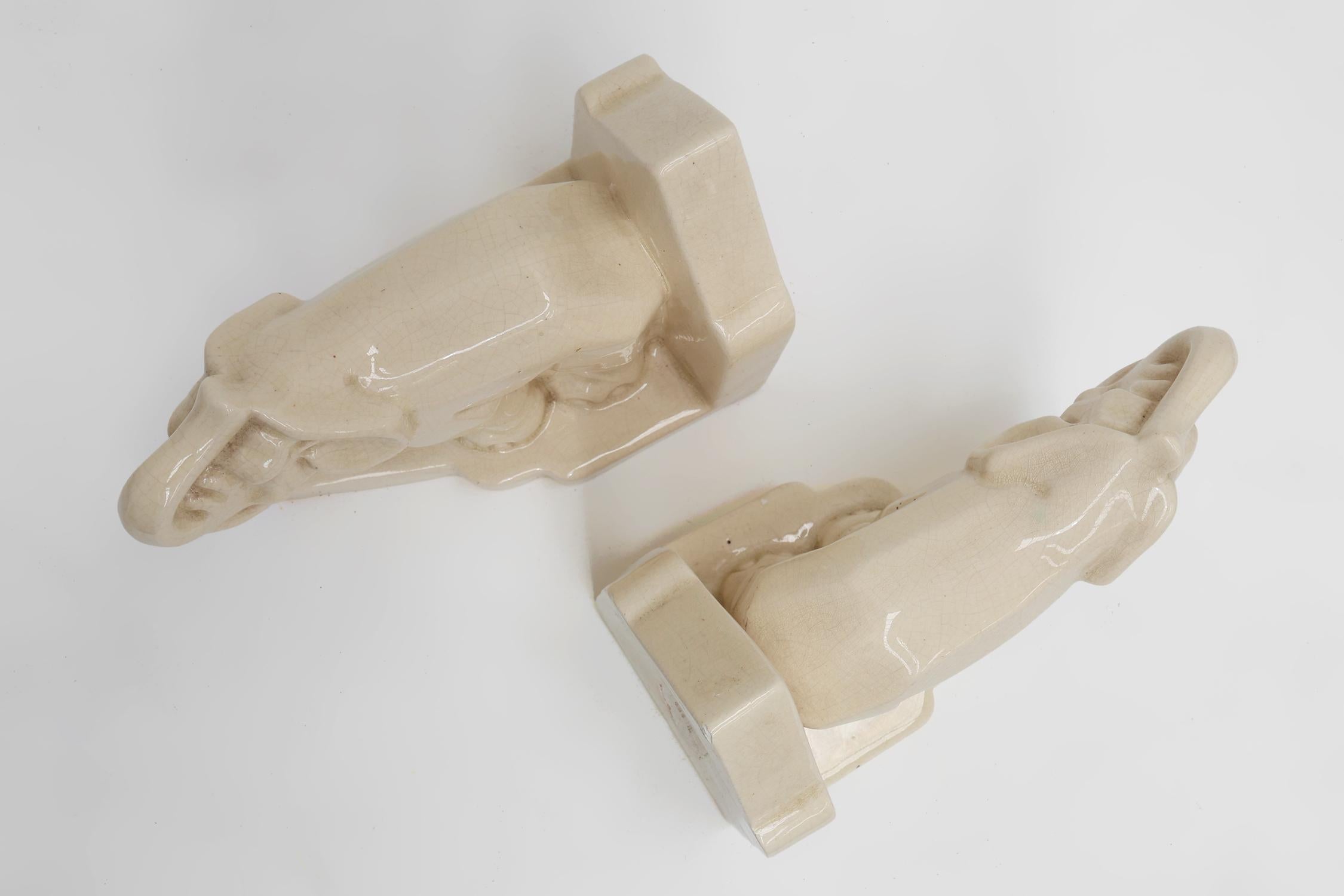 Serre-livres en céramique Art déco français à motif d'éléphant, années 1930 en vente 3