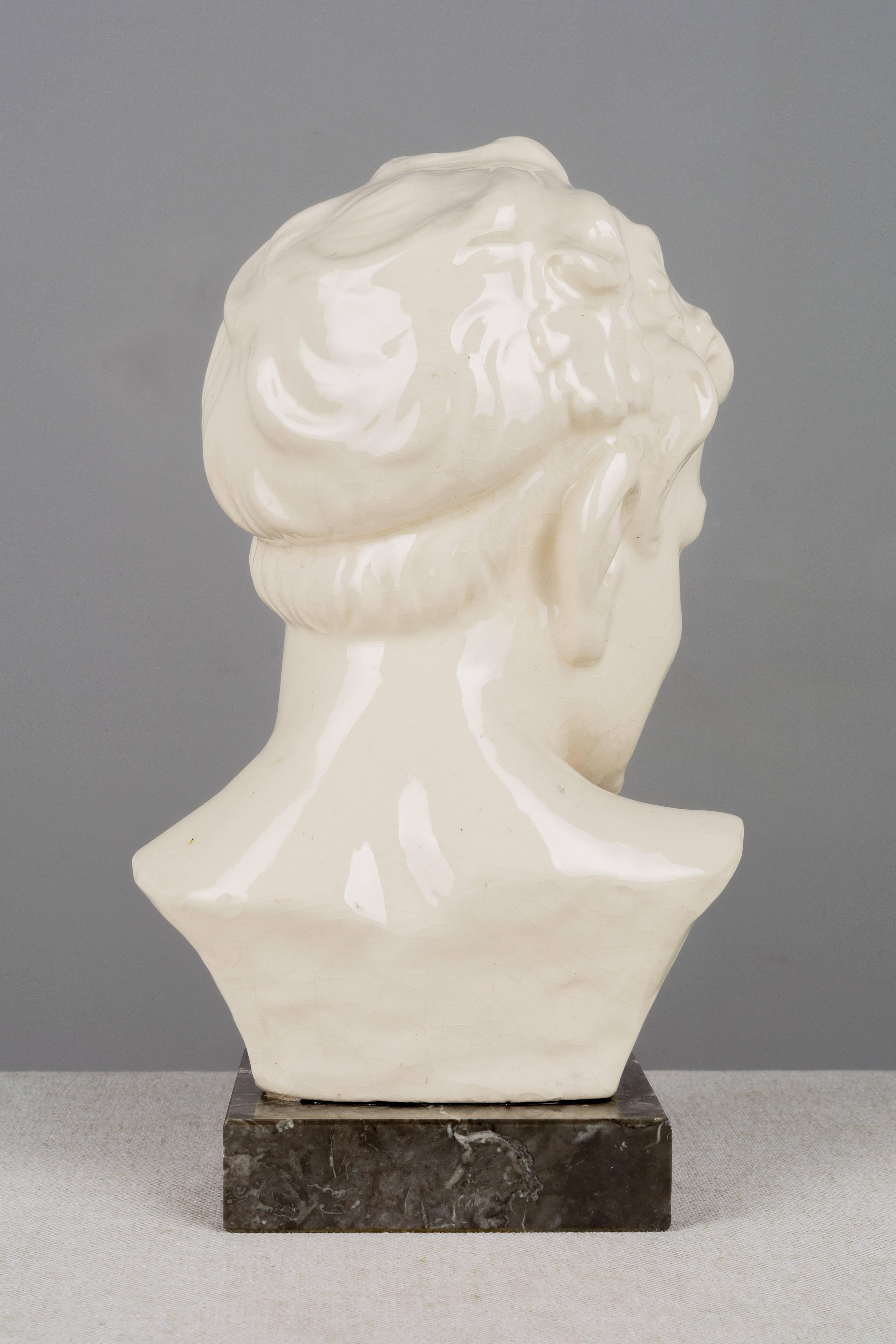 French Art Deco Ceramic Bust of a Young Faun In Good Condition For Sale In Winter Park, FL