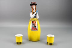 French Art Deco Ceramic Figural Bottle and Two Glasses by Robj Paris, 1920s