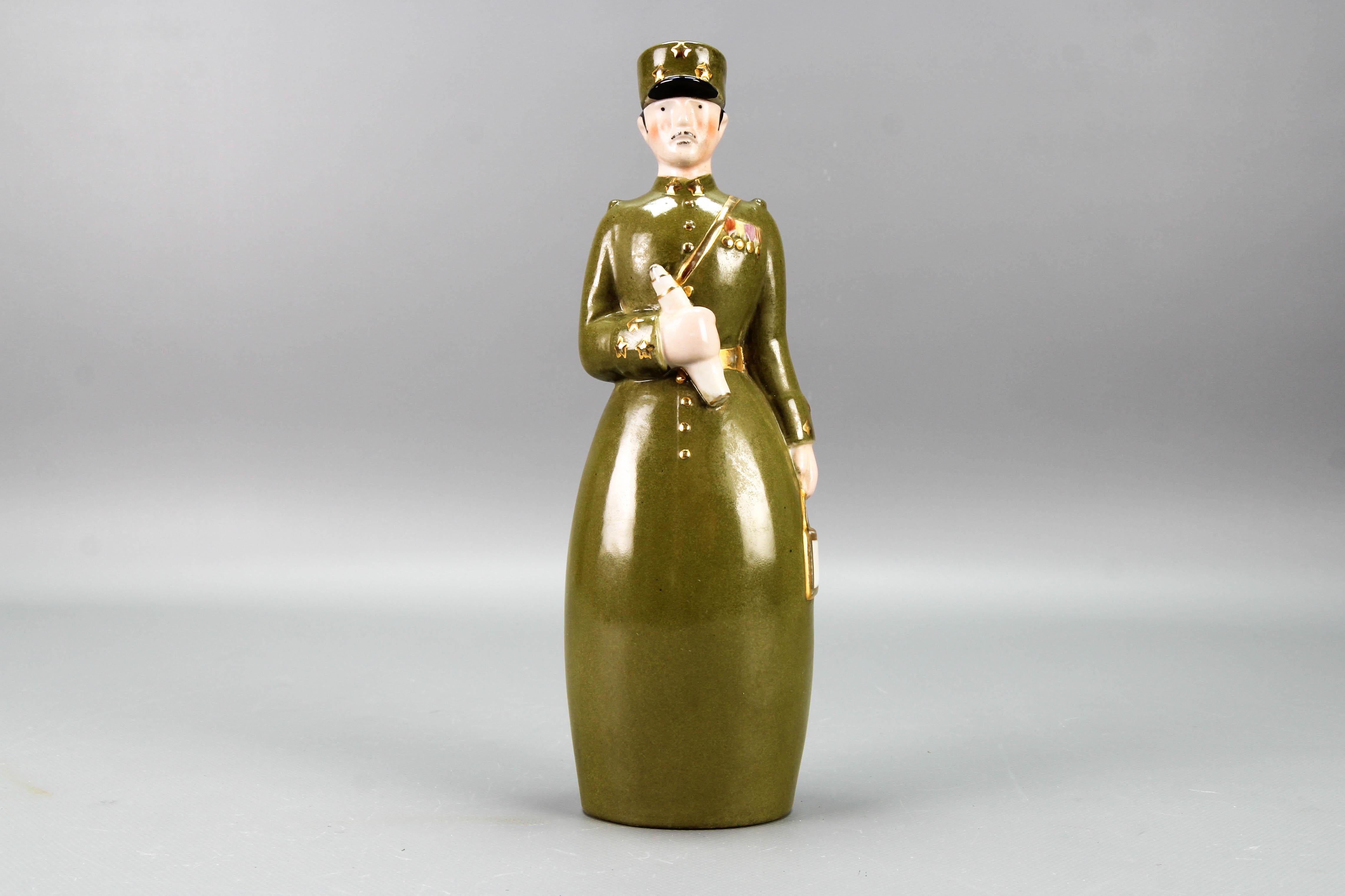 French Art Deco glazed ceramic figural liquor bottle 