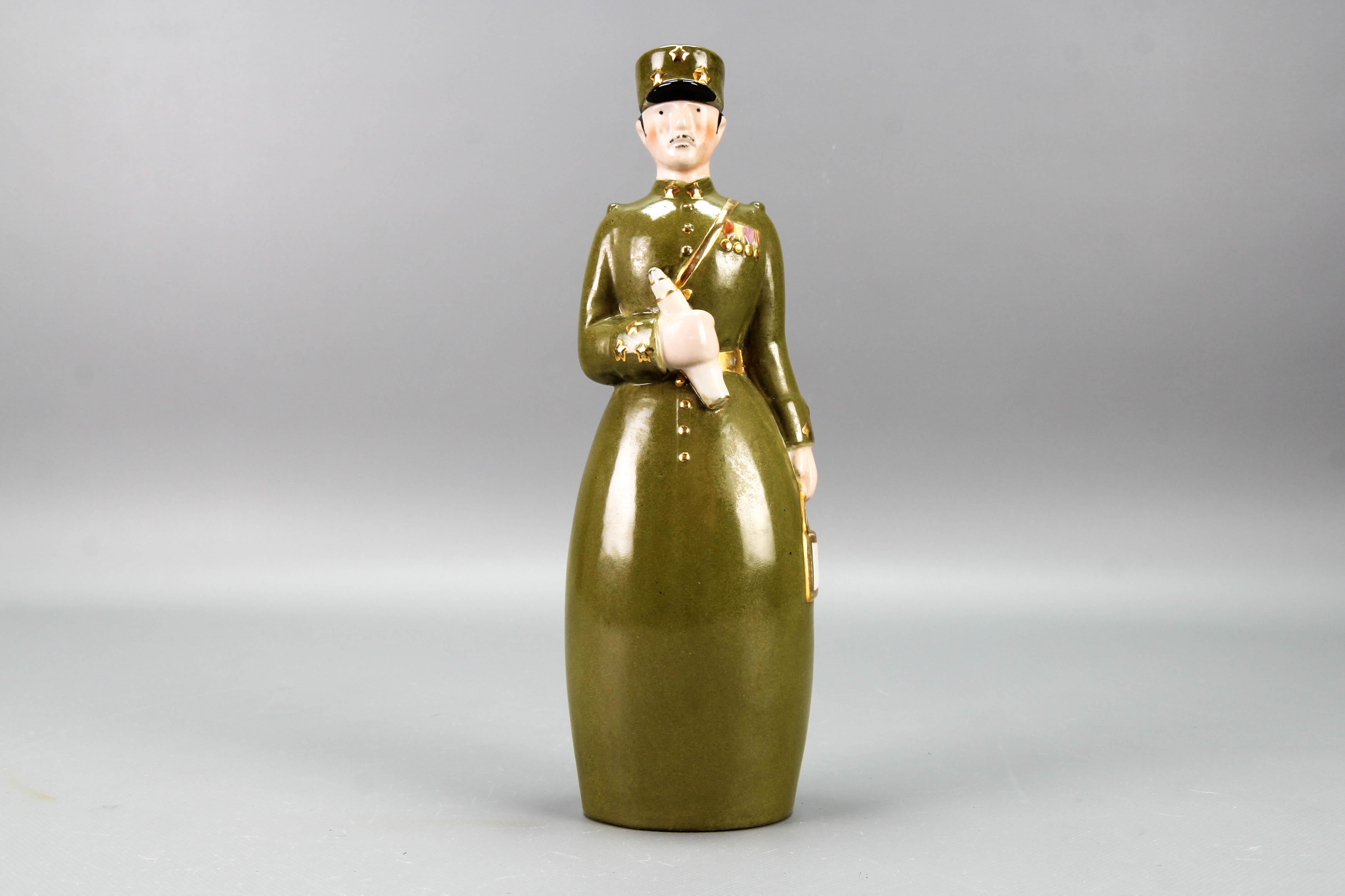  French Art Deco Ceramic Figural Bottle Brigadier General by Robj Paris, 1920s 15