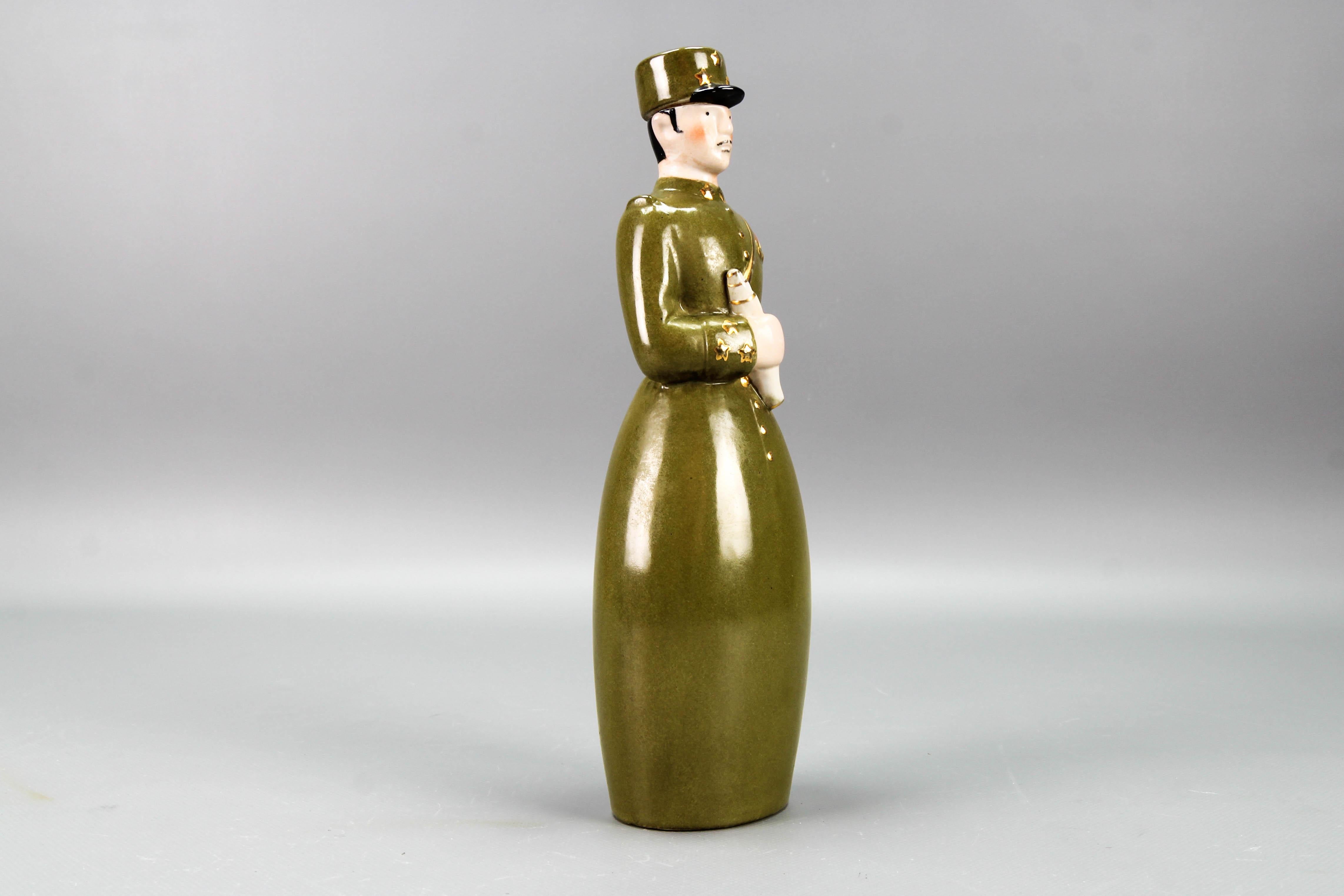 Early 20th Century  French Art Deco Ceramic Figural Bottle Brigadier General by Robj Paris, 1920s