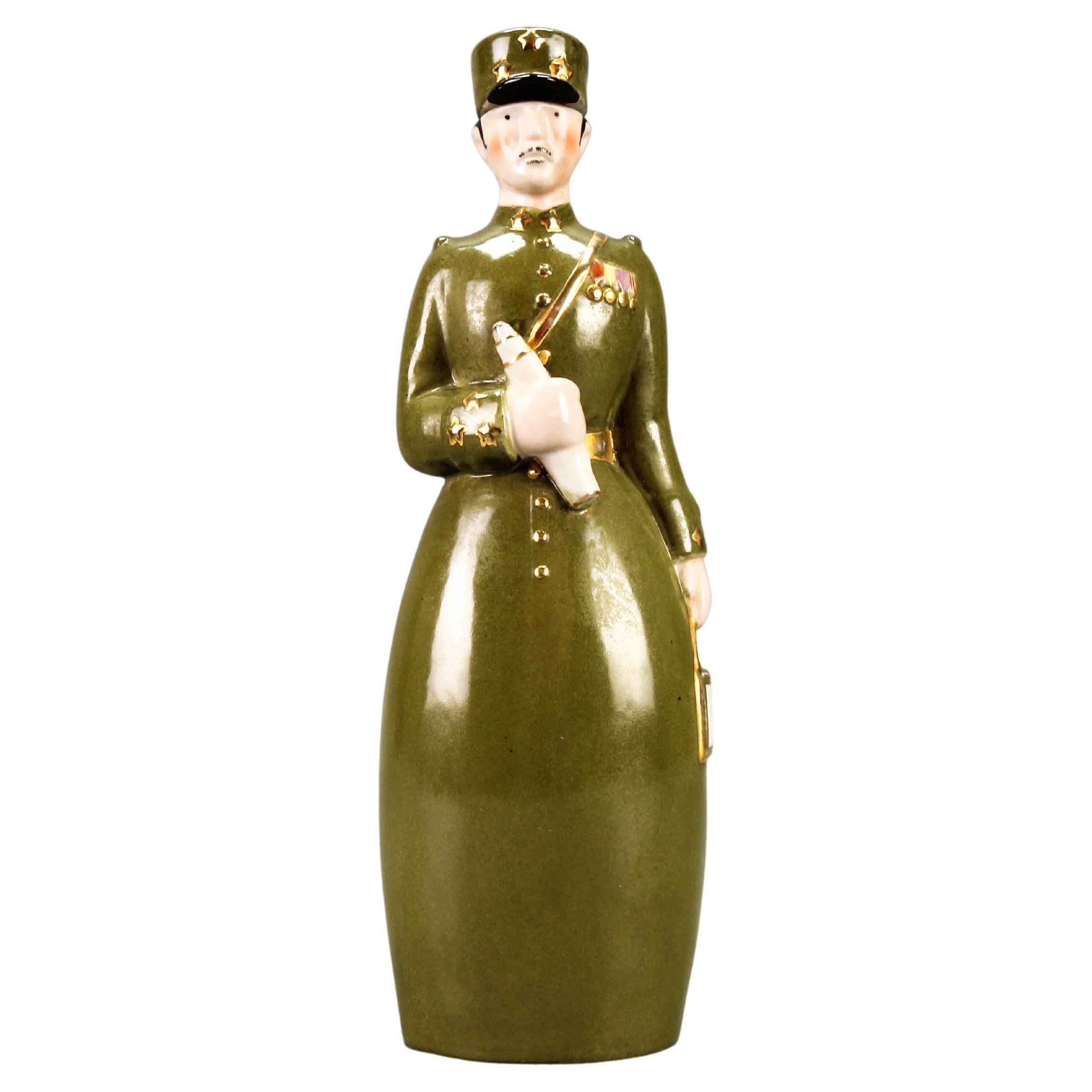  French Art Deco Ceramic Figural Bottle Brigadier General by Robj Paris, 1920s