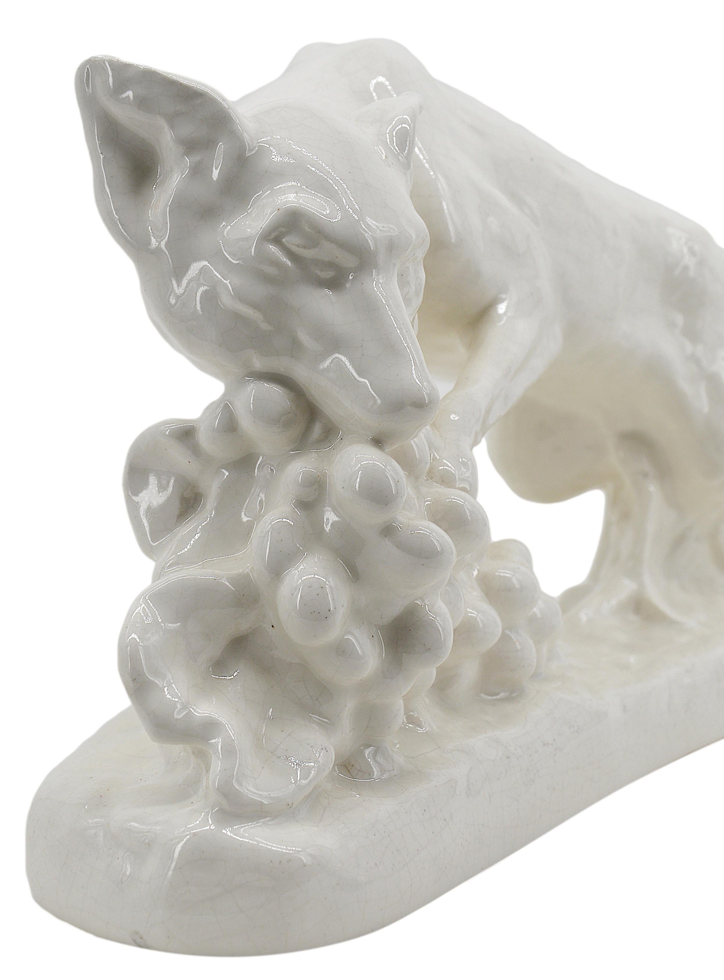 French Art Deco Ceramic Fox by Gustave Gillot for Odyv, 1920 In Excellent Condition For Sale In Saint-Amans-des-Cots, FR