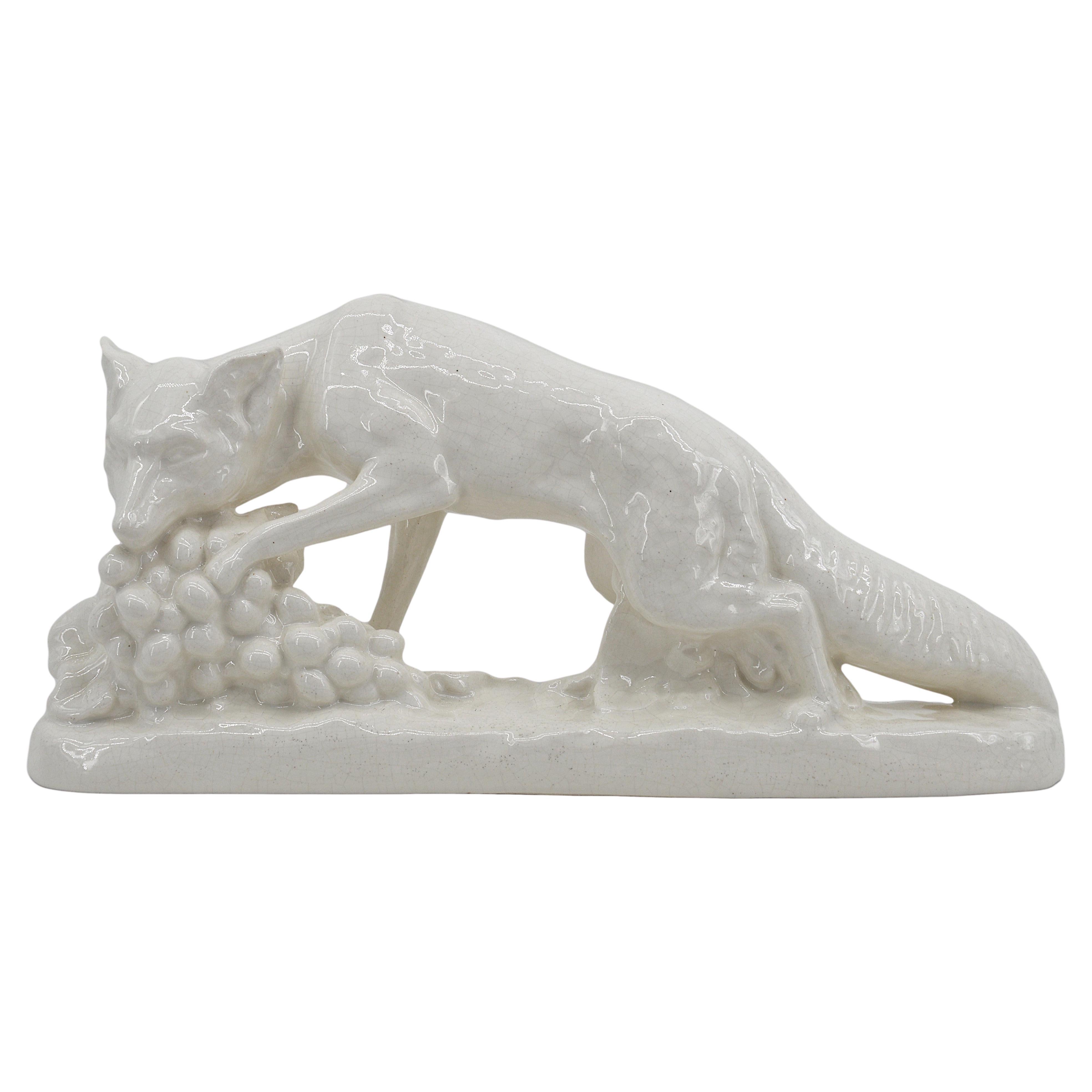 French Art Deco Ceramic Fox by Gustave Gillot for Odyv, 1930s For Sale