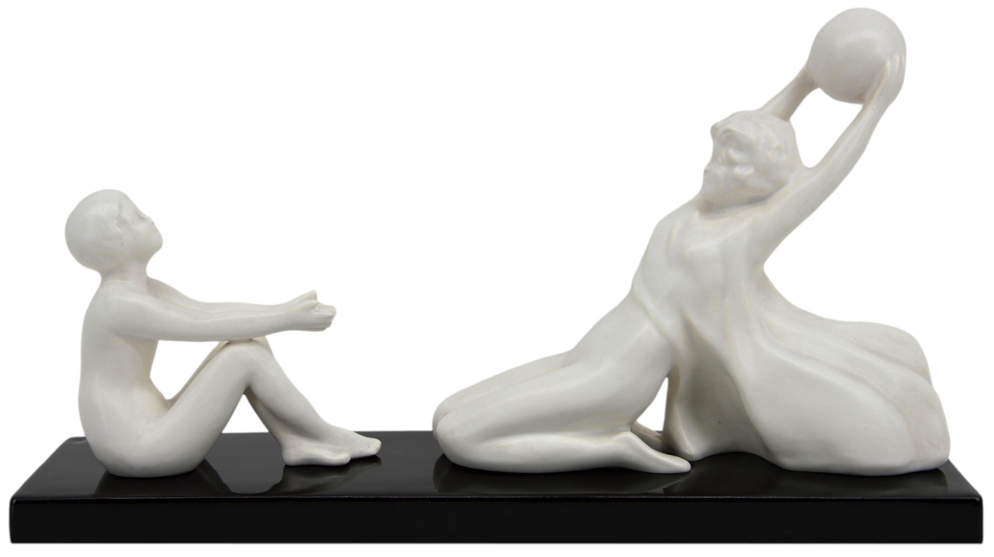 French Art Deco ceramic sculpture by BERLOT-MUSSIER (Vierzon, 1929-1939), France, 1930s. Measures: Height: 9