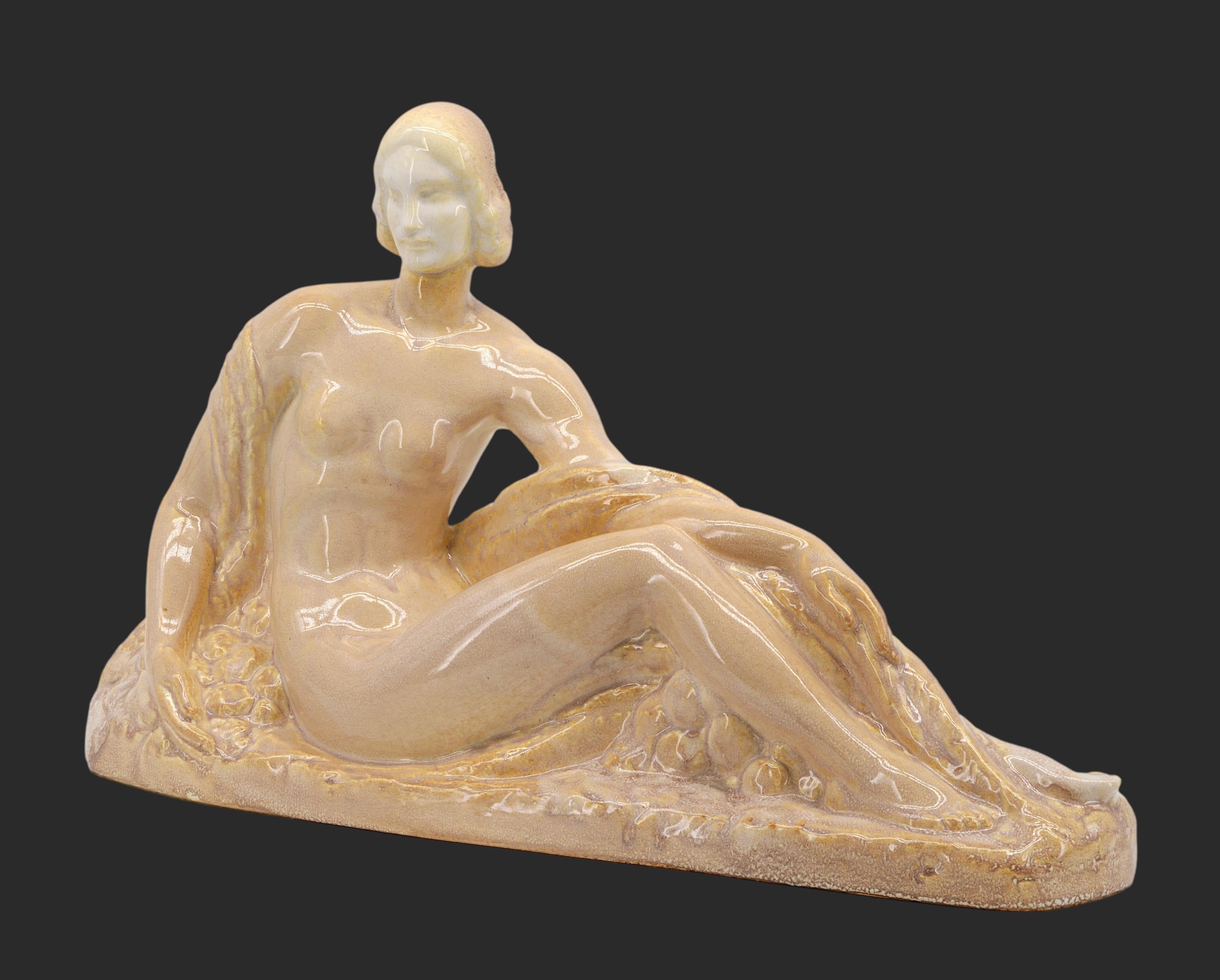 Early 20th Century French Art Deco Ceramic Lady by ODYV, 1920 For Sale