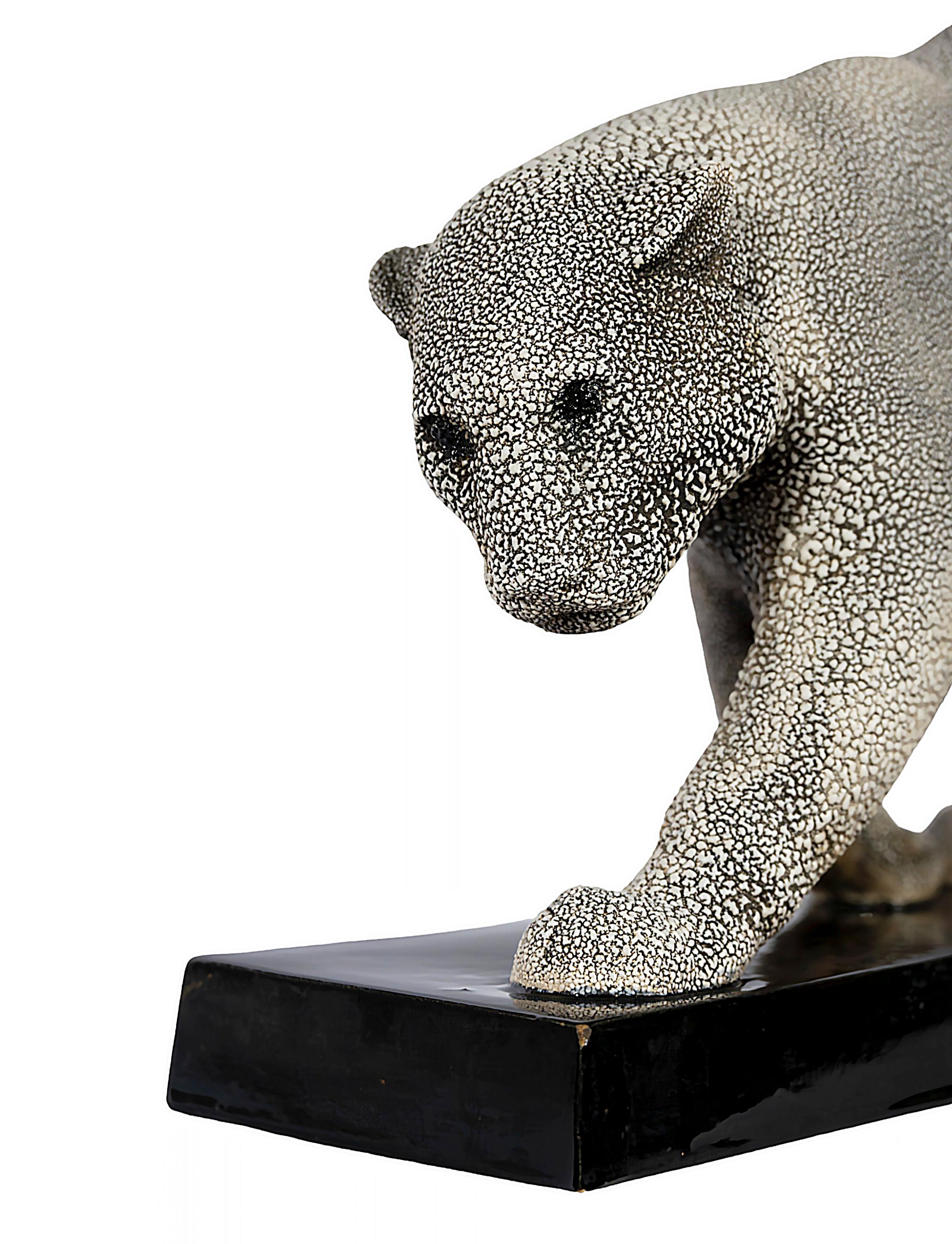 French Art Deco Ceramic Panther Sculpture by G.Beauvais for Edition Kaza, 1930's For Sale 2