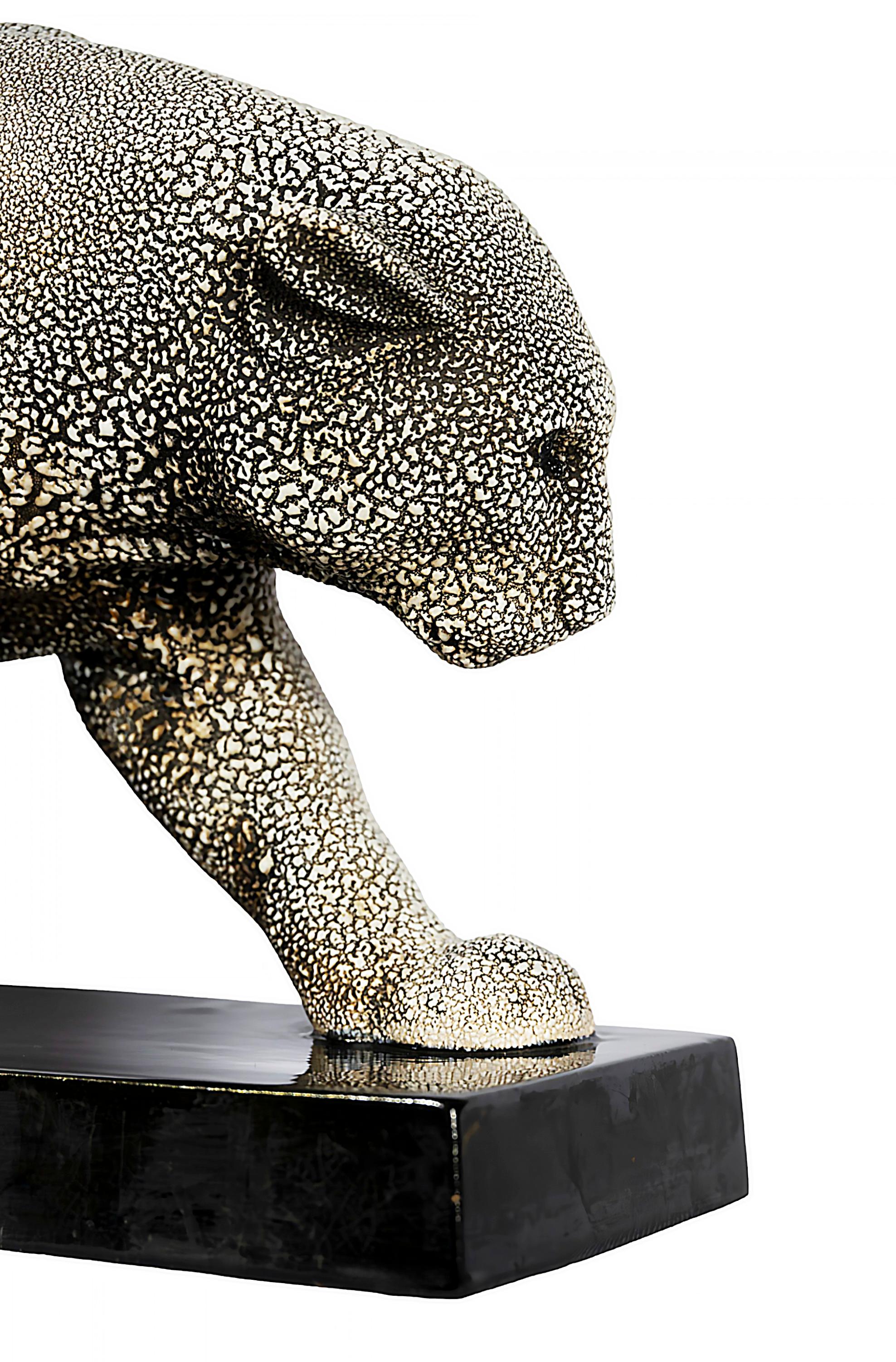 French Art Deco Ceramic Panther Sculpture by G.Beauvais for Edition Kaza, 1930's For Sale 3