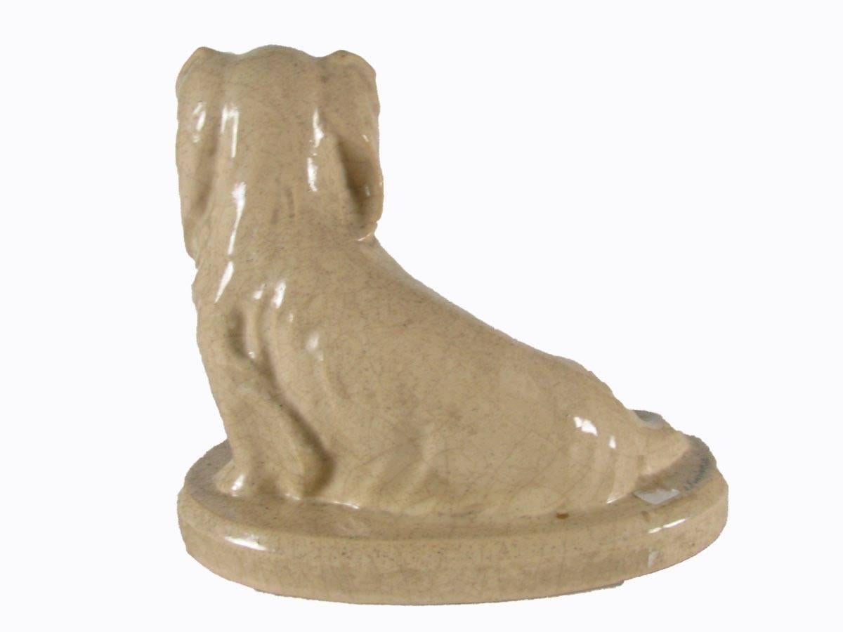 Glazed French Art Deco Ceramic Pekingese Dog Sculpture by Louis Fontinelle For Sale