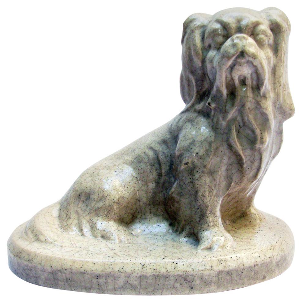 French Art Deco Ceramic Pekingese Dog Sculpture by Louis Fontinelle