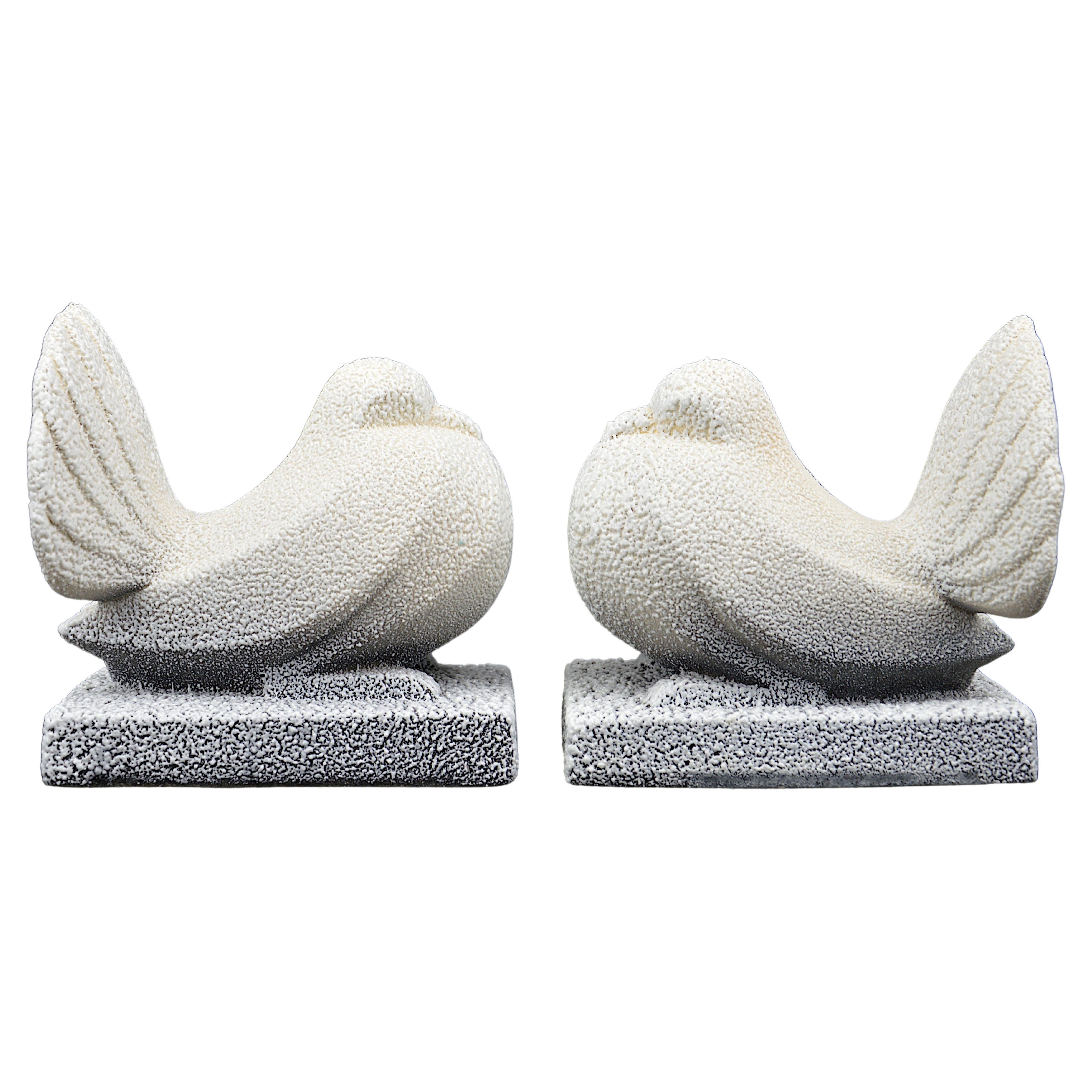 French Art Deco Ceramic Pigeons Bookends, 1930s