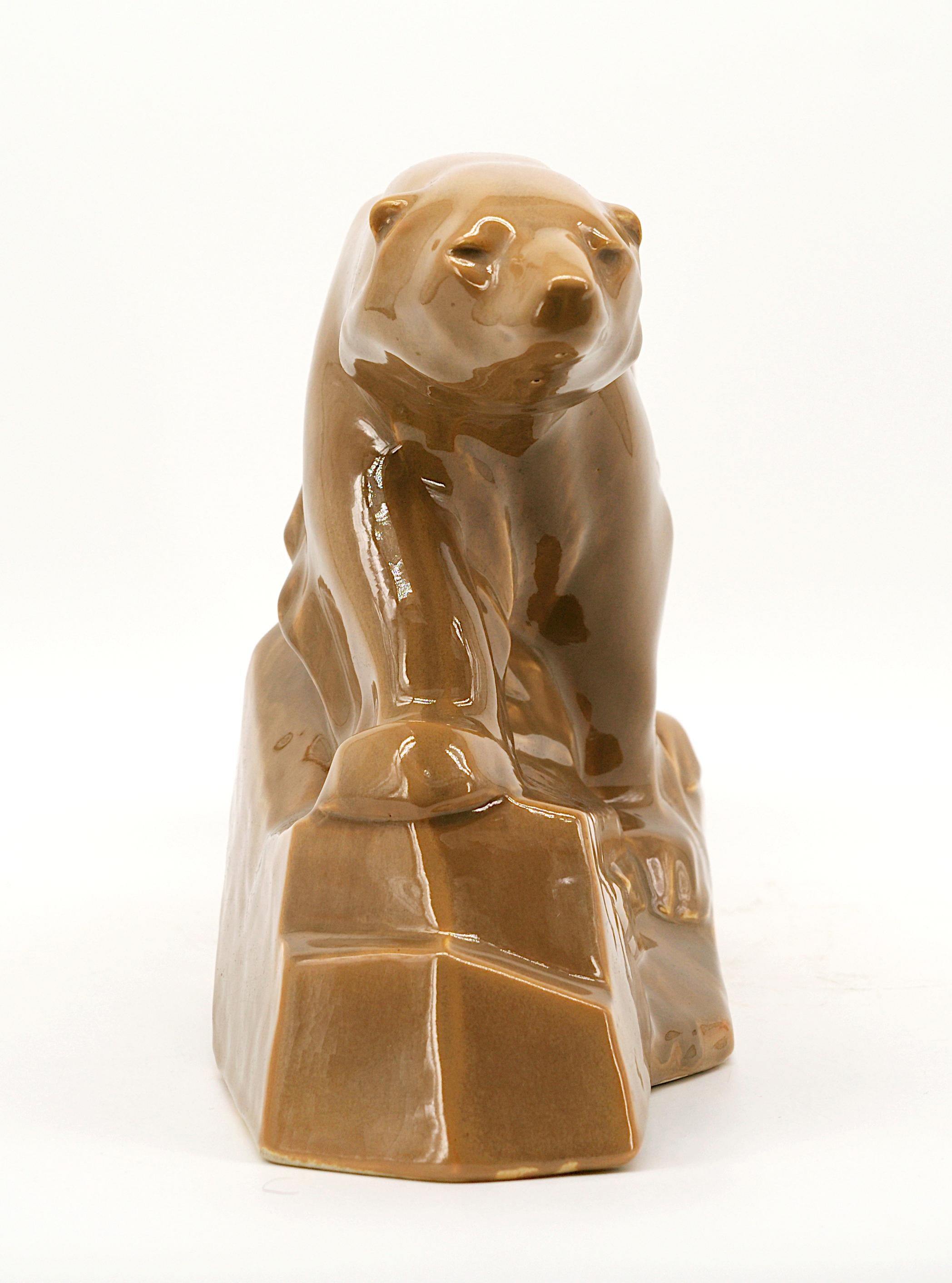 Mid-20th Century French Art Deco Ceramic Polar Bear, 1930s For Sale