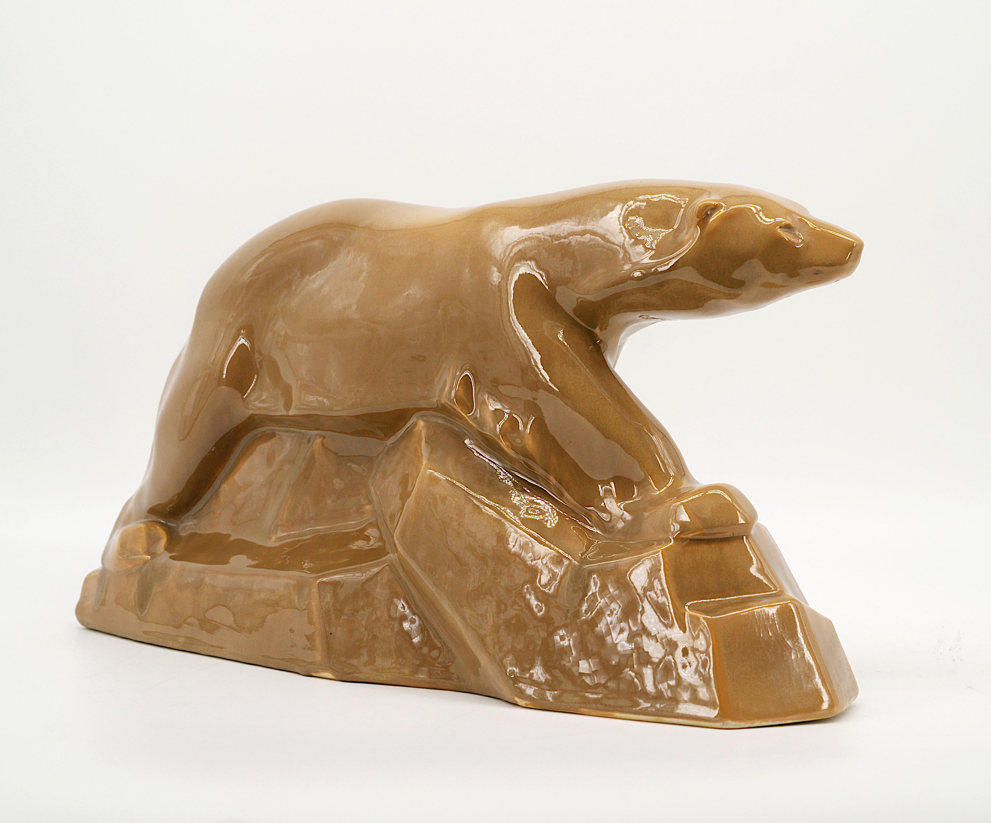 Französischer Art-Déco-Keramik-Eisbär, 1930er Jahre (Mitte des 20. Jahrhunderts) im Angebot