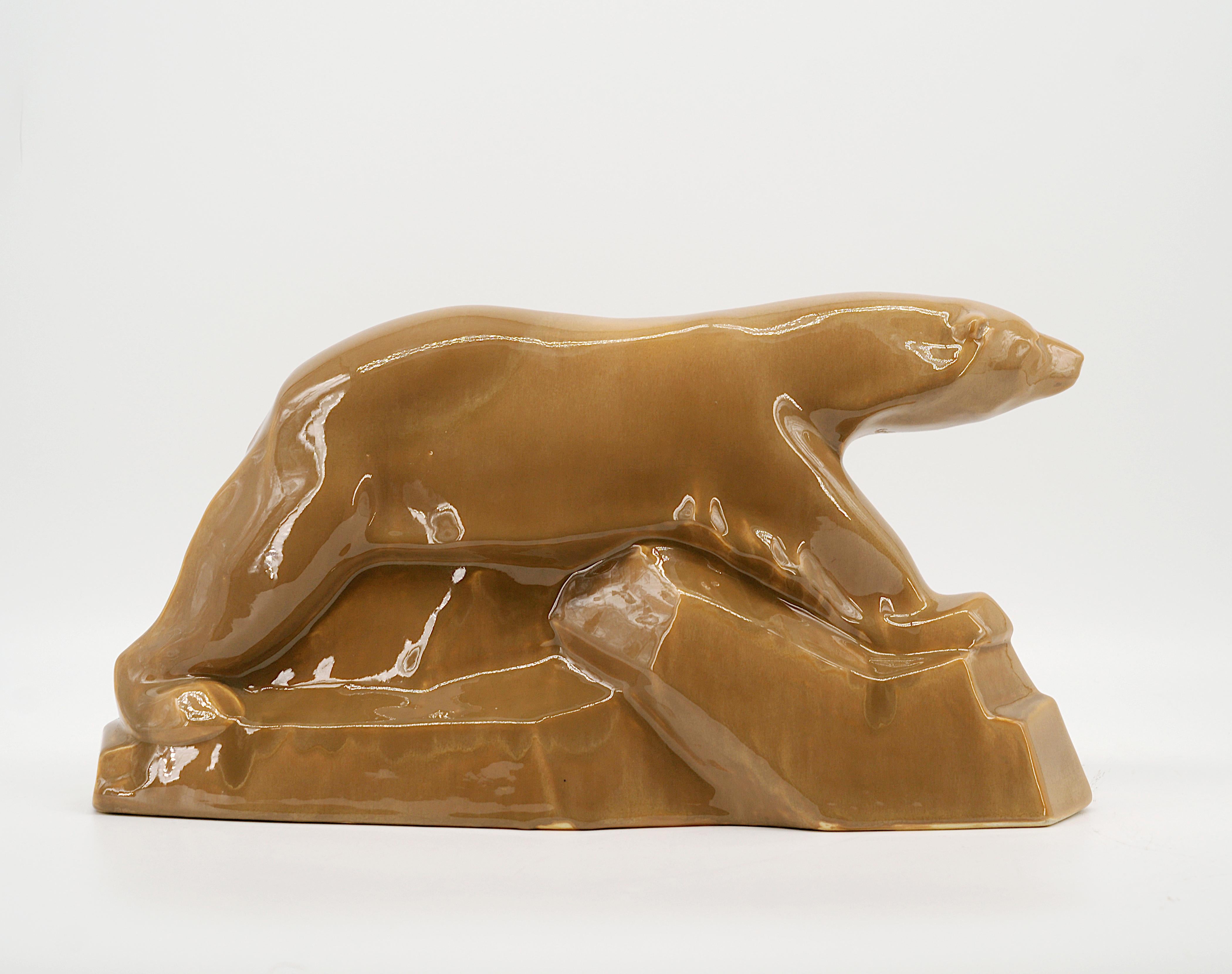 L'ours polaire en céramique Art déco français, années 1930 Excellent état - En vente à Saint-Amans-des-Cots, FR