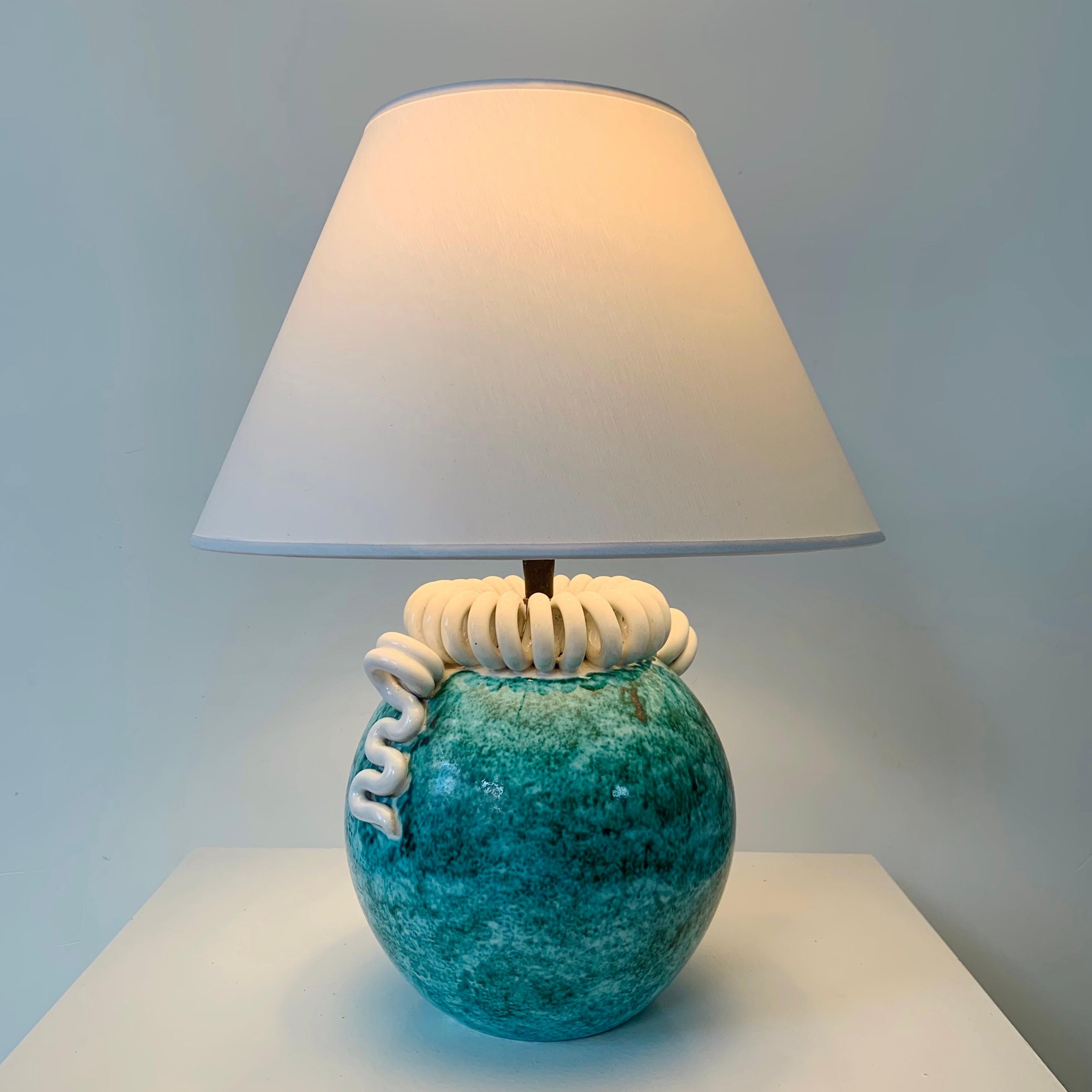 Mid-20th Century French Art Deco Ceramic Table Lamp by Gustave Asch, circa 1930. For Sale
