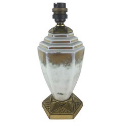 French Art Deco Ceramic Table Lamp Signed G. Fray with Gilded Brass Base