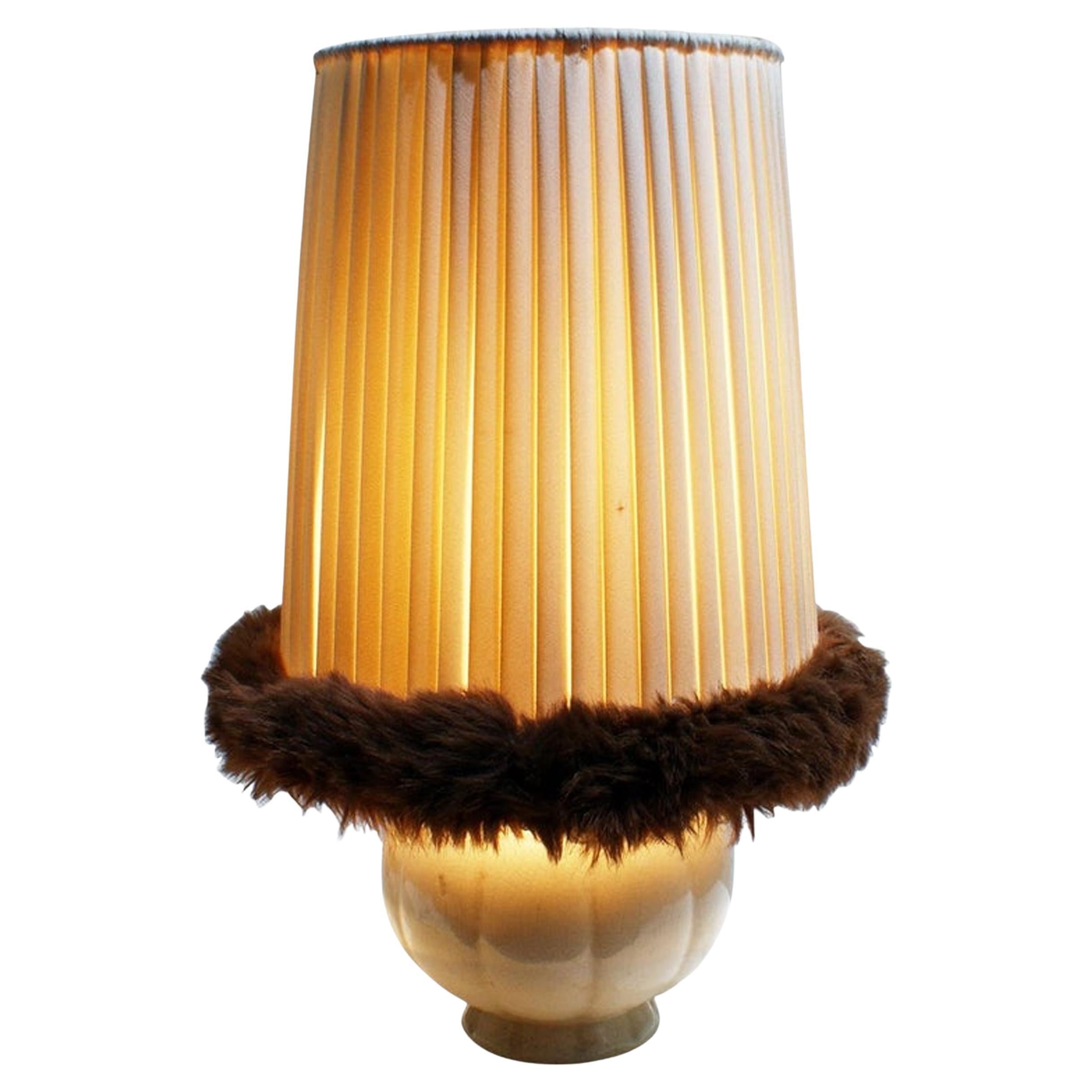 French Art Deco Ceramic Table Lamp with Enameled Base, Circa 1950 For Sale