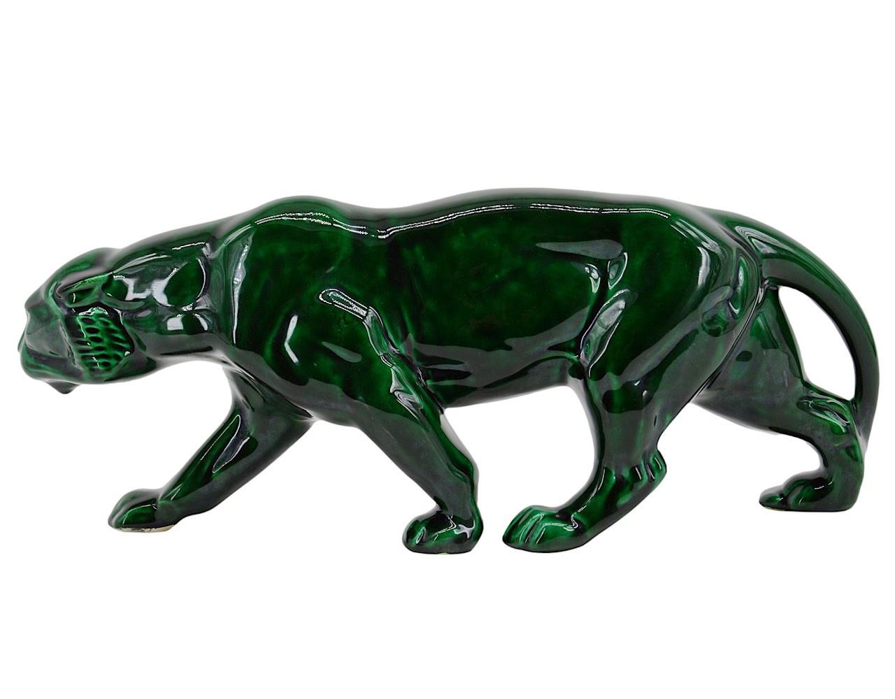French Art Deco Ceramic Tiger, 1920 In Excellent Condition For Sale In Saint-Amans-des-Cots, FR