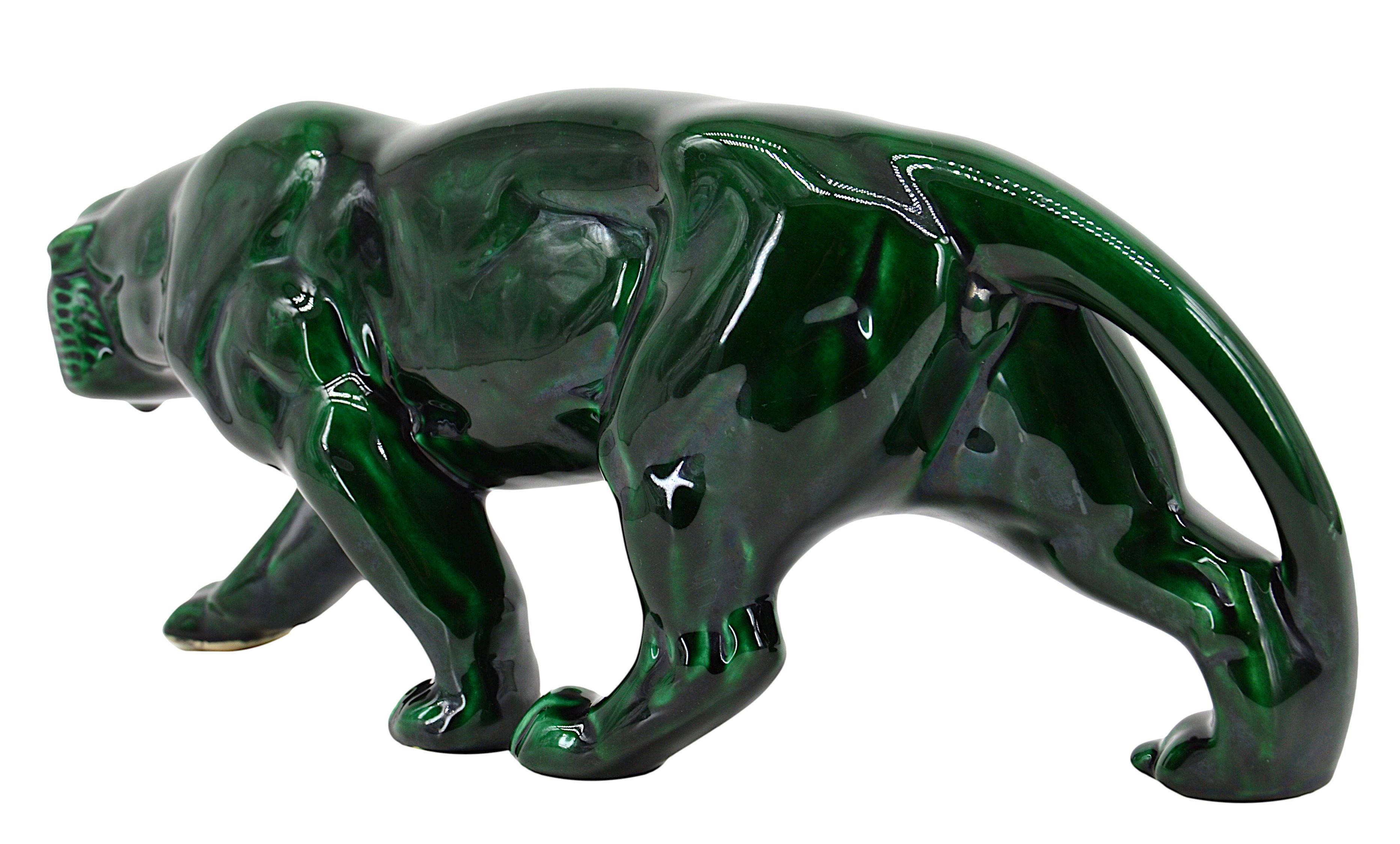Mid-20th Century French Art Deco Ceramic Tiger, 1930s For Sale
