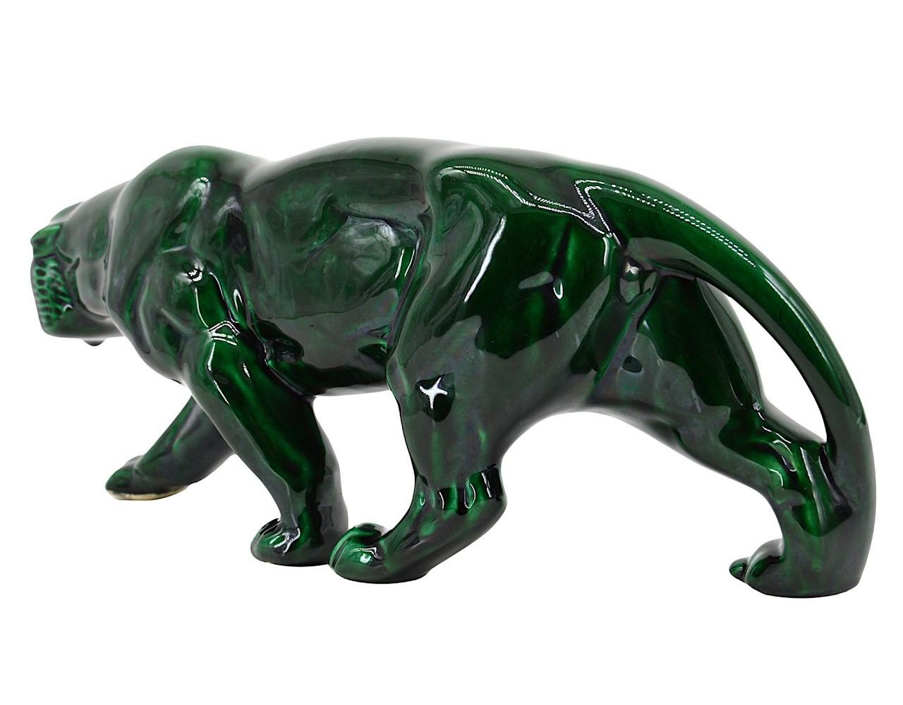 Early 20th Century French Art Deco Ceramic Tiger, 1920 For Sale