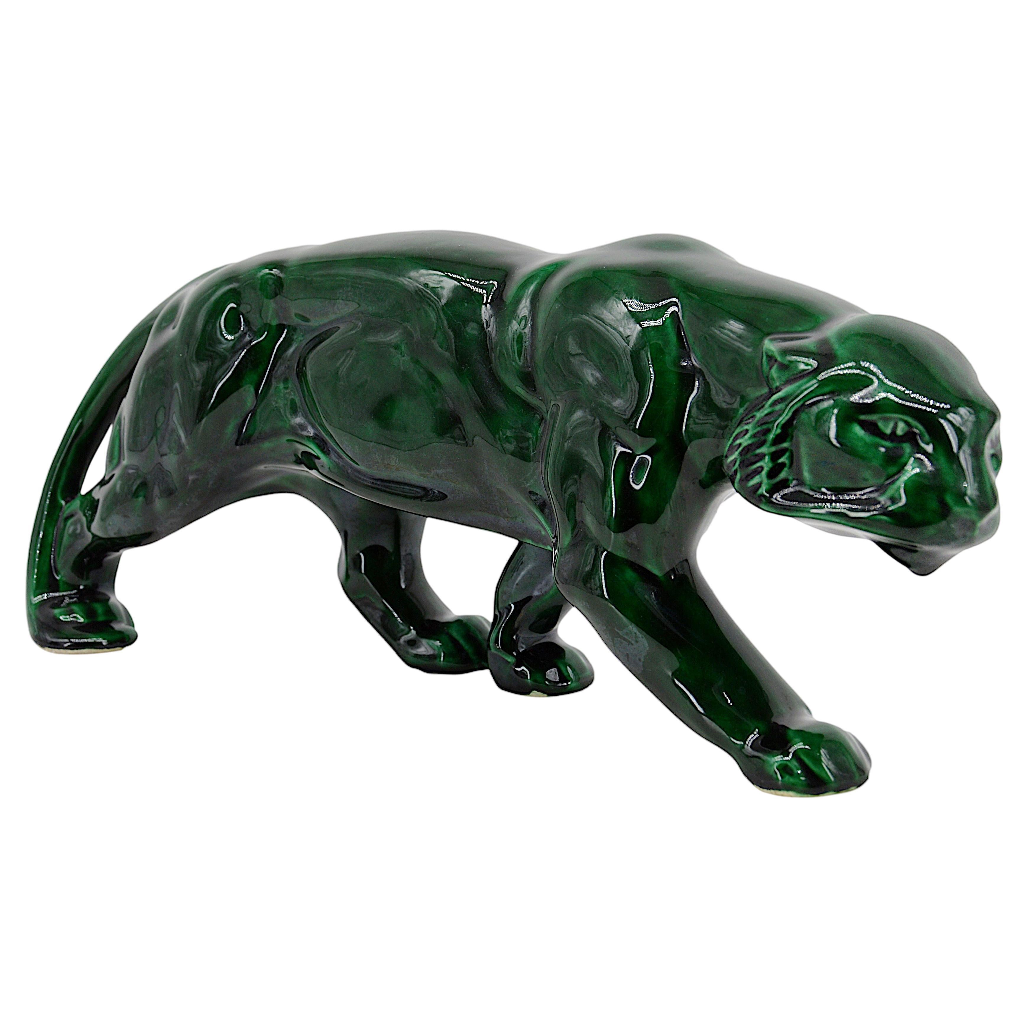 French Art Deco Ceramic Tiger, 1930s For Sale