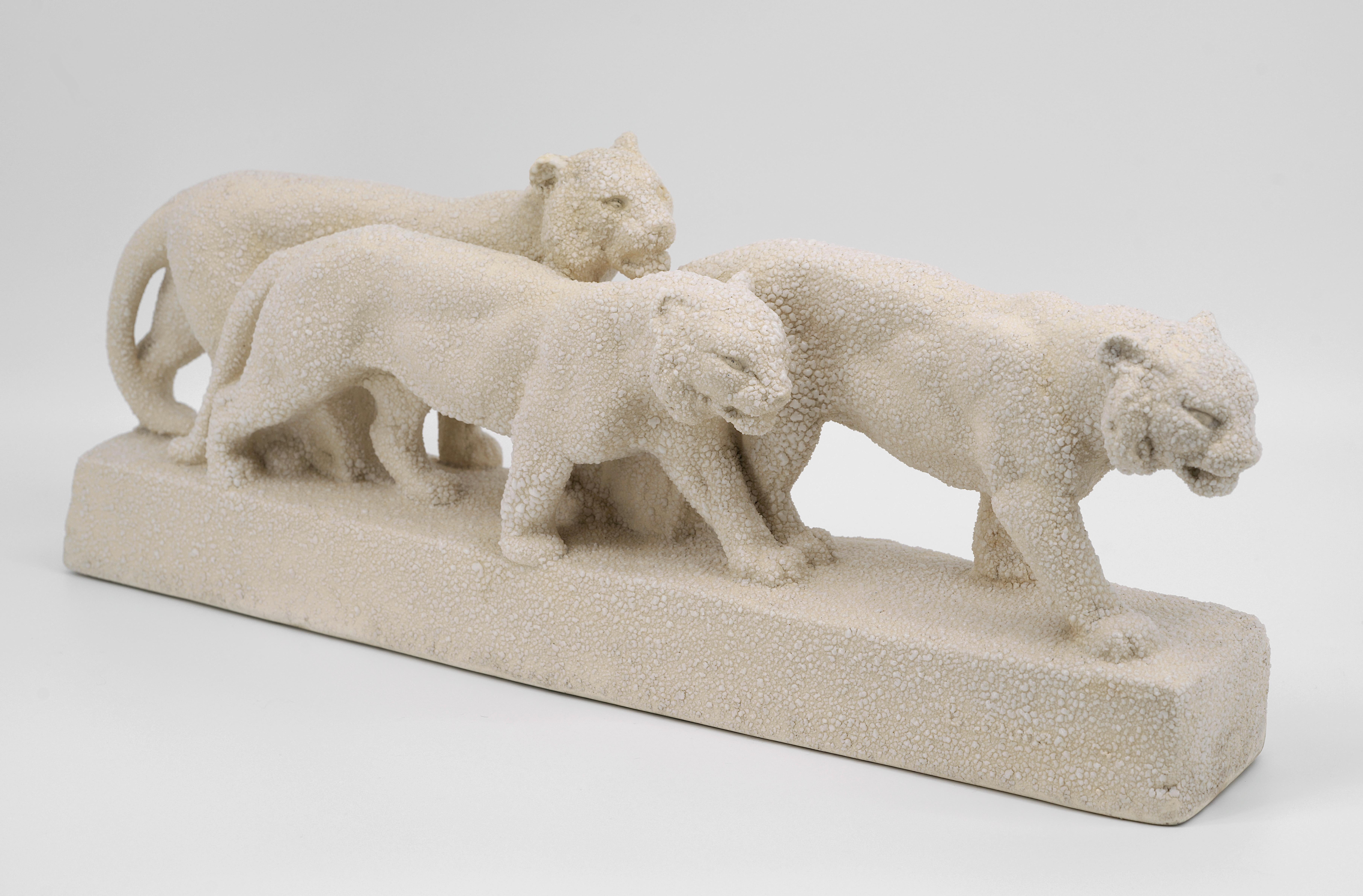 French Art Deco Ceramic Tigers, 1920 In Good Condition For Sale In Saint-Amans-des-Cots, FR