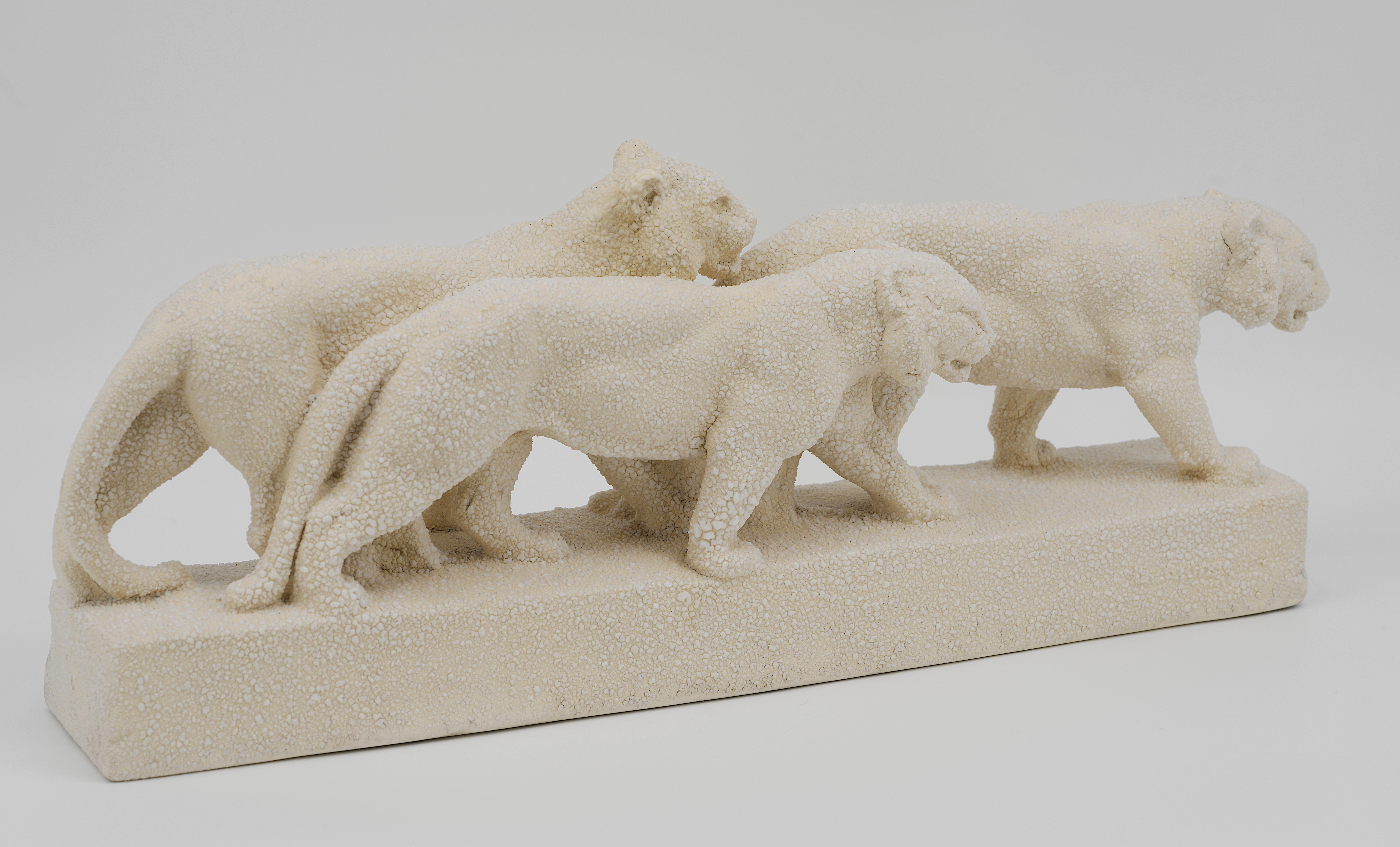 Early 20th Century French Art Deco Ceramic Tigers, 1920 For Sale