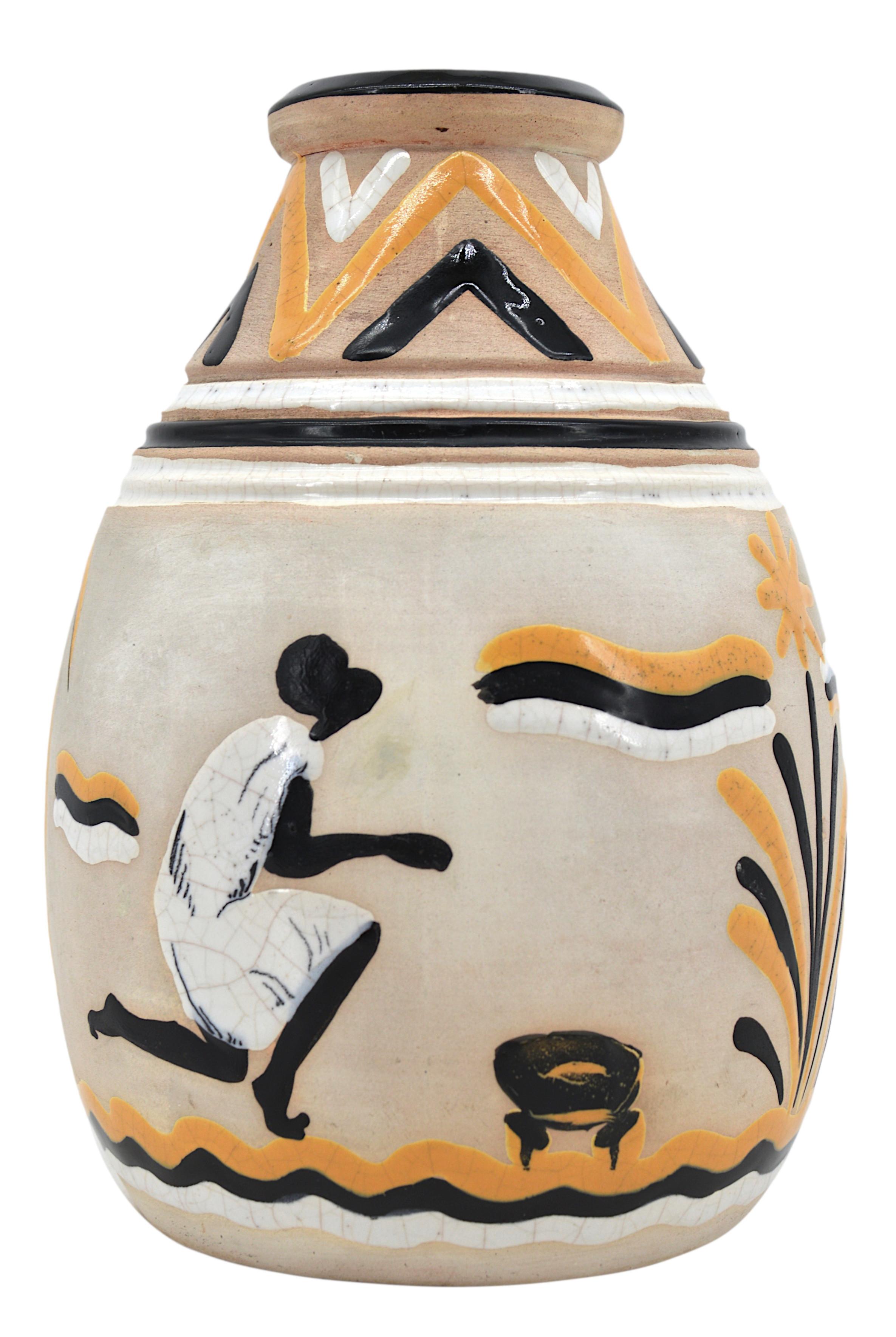 French Art Deco Ceramic Vase, 1931 In Good Condition For Sale In Saint-Amans-des-Cots, FR