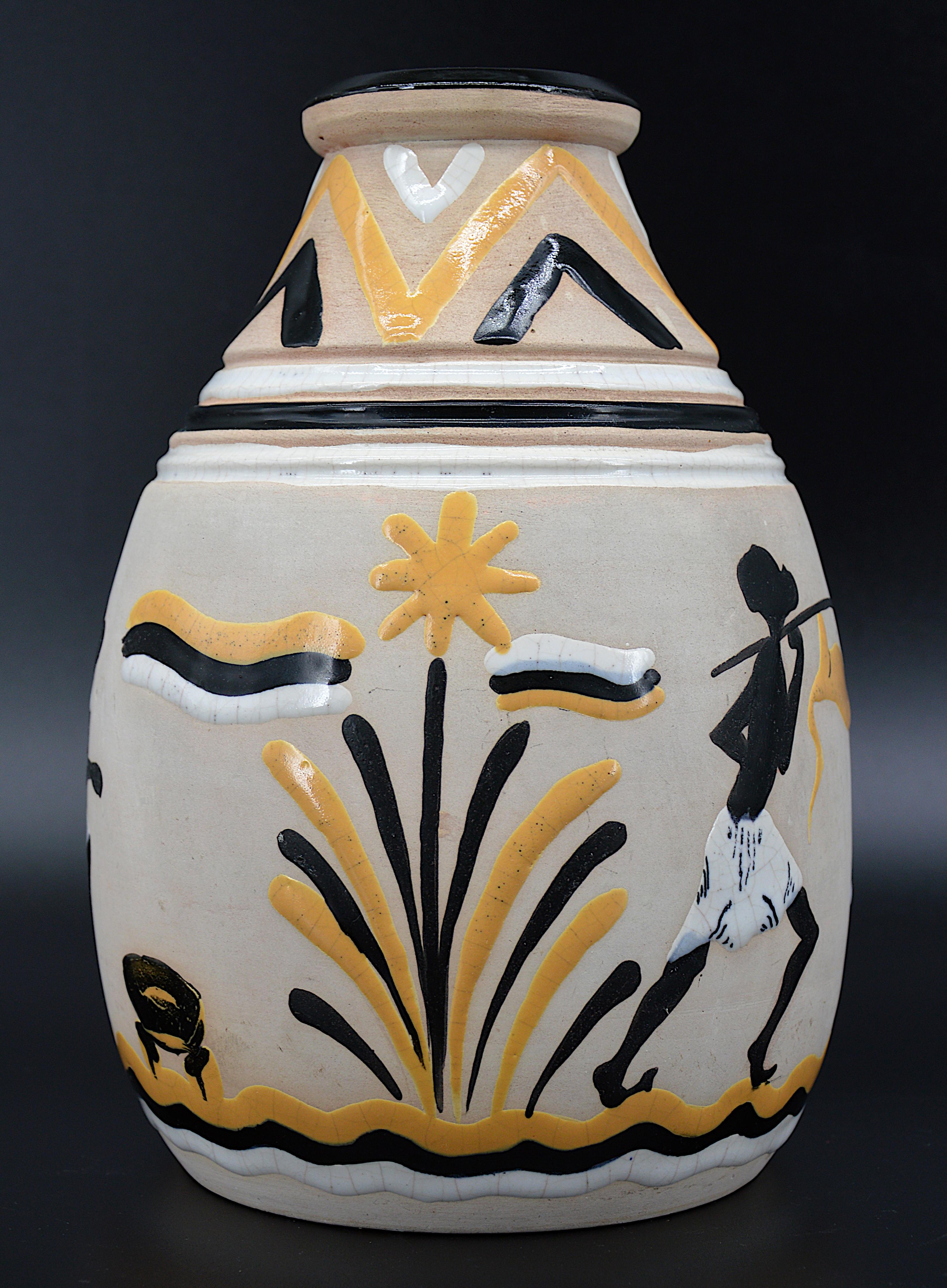 Jarrón francés de cerámica Art Déco, 1931 mediados del siglo XX en venta