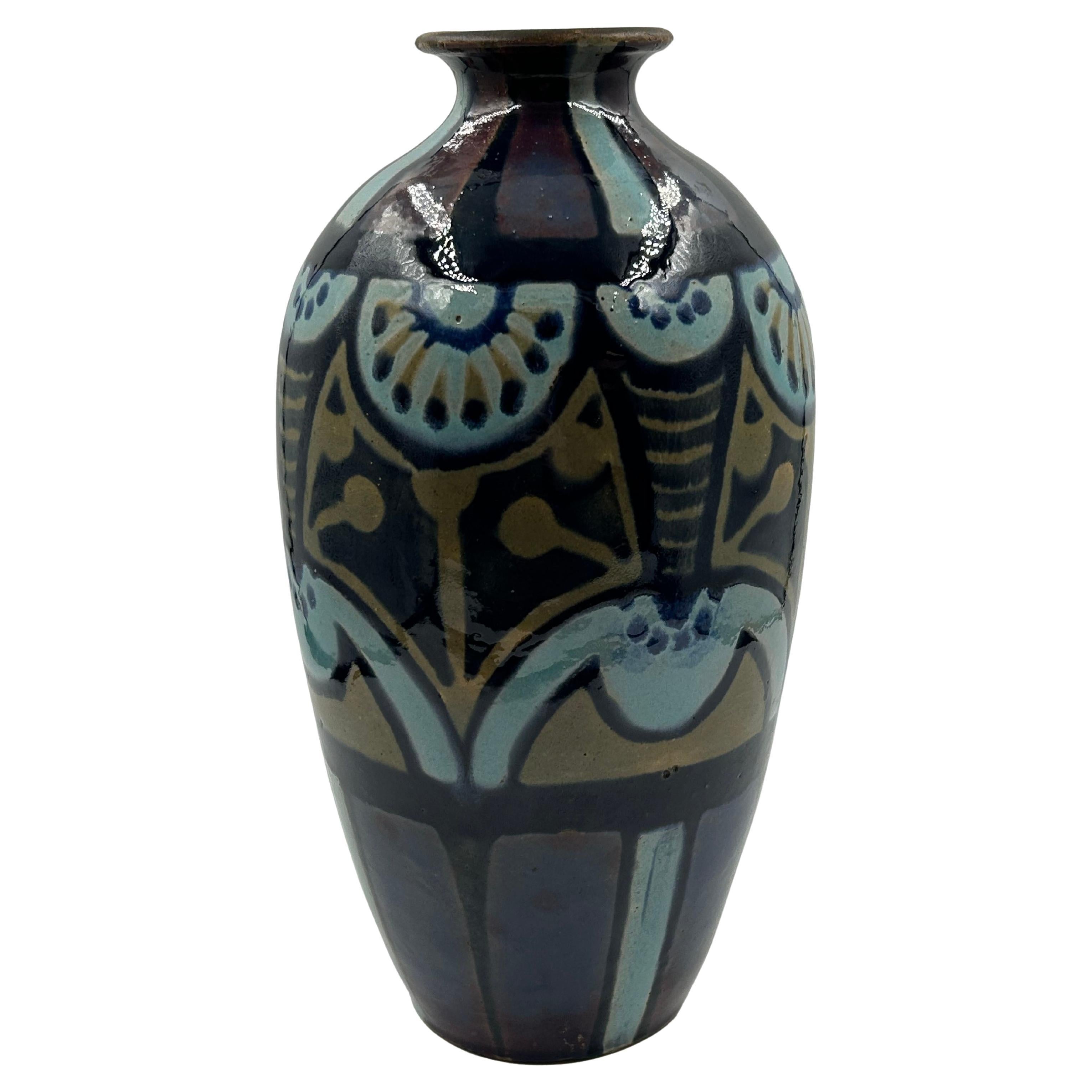 Vaso in ceramica Art Déco francese di E. Béchard, Annecy, 1925-1935 ca.