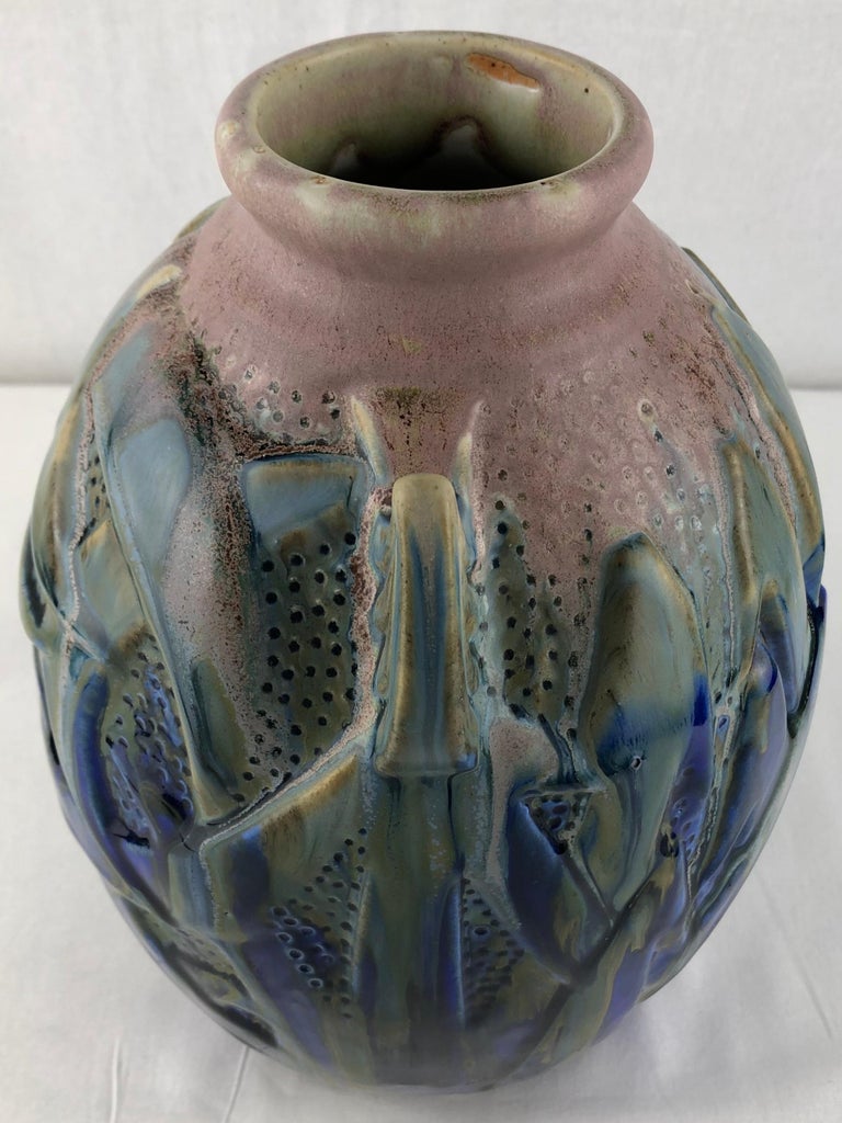 Glazed Gilbert Menetier Art Deco Ceramic Vase, Signed For Sale
