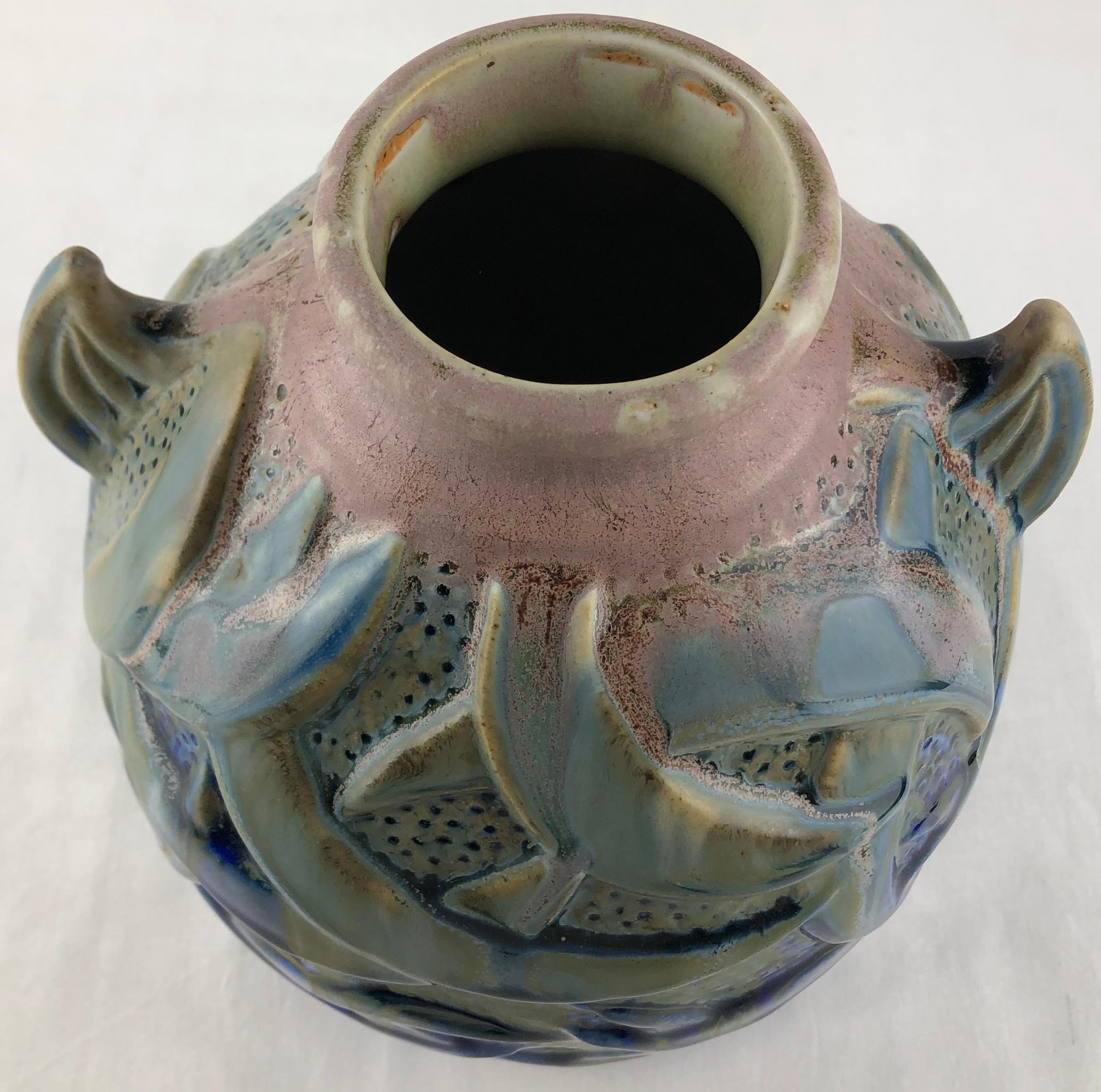 Glazed Gilbert Menetier Art Deco Ceramic Vase, Signed