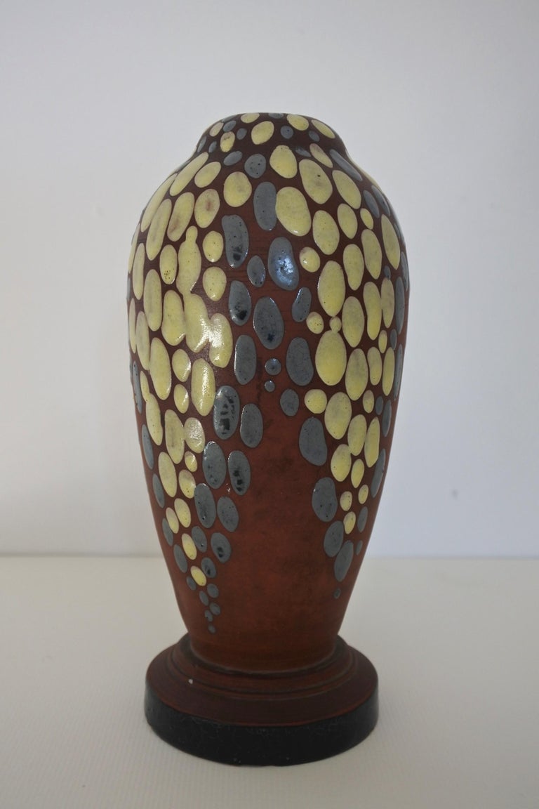 Vase Céramique Jean Leclerc Vallauris - Émail Et Laiton - 15 Cm
