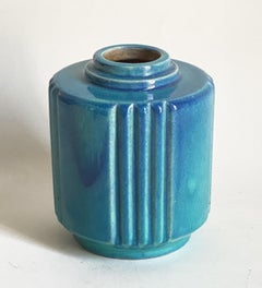 Jarrón de cerámica Art Déco francés de Robert Lallemant con esmalte azul turquesa, Francia