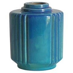 Jarrón de cerámica Art Déco francés de Robert Lallemant con esmalte azul turquesa, Francia