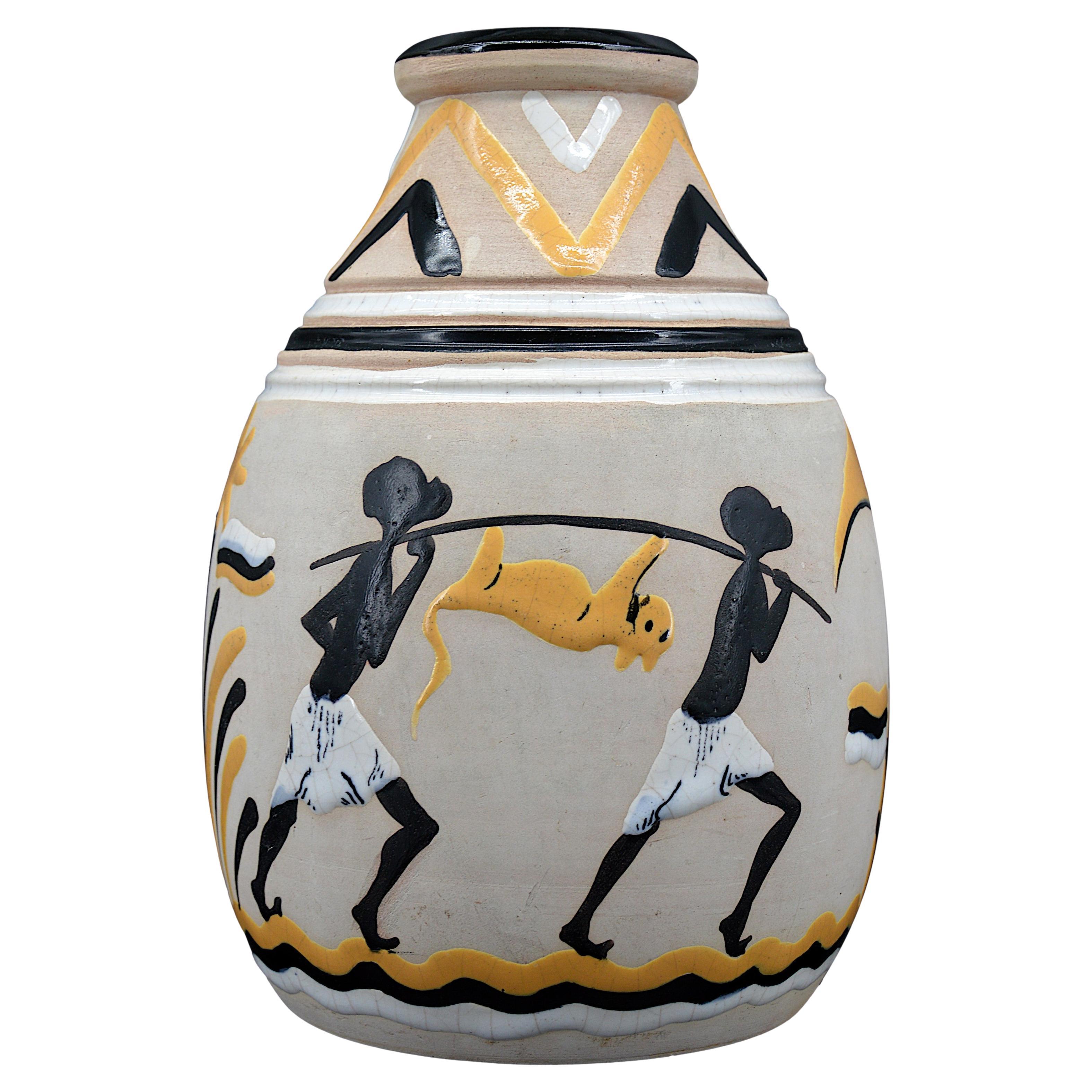 French Art Deco Ceramic Vase, International Colonial Exhibition in Paris, 1931 For Sale